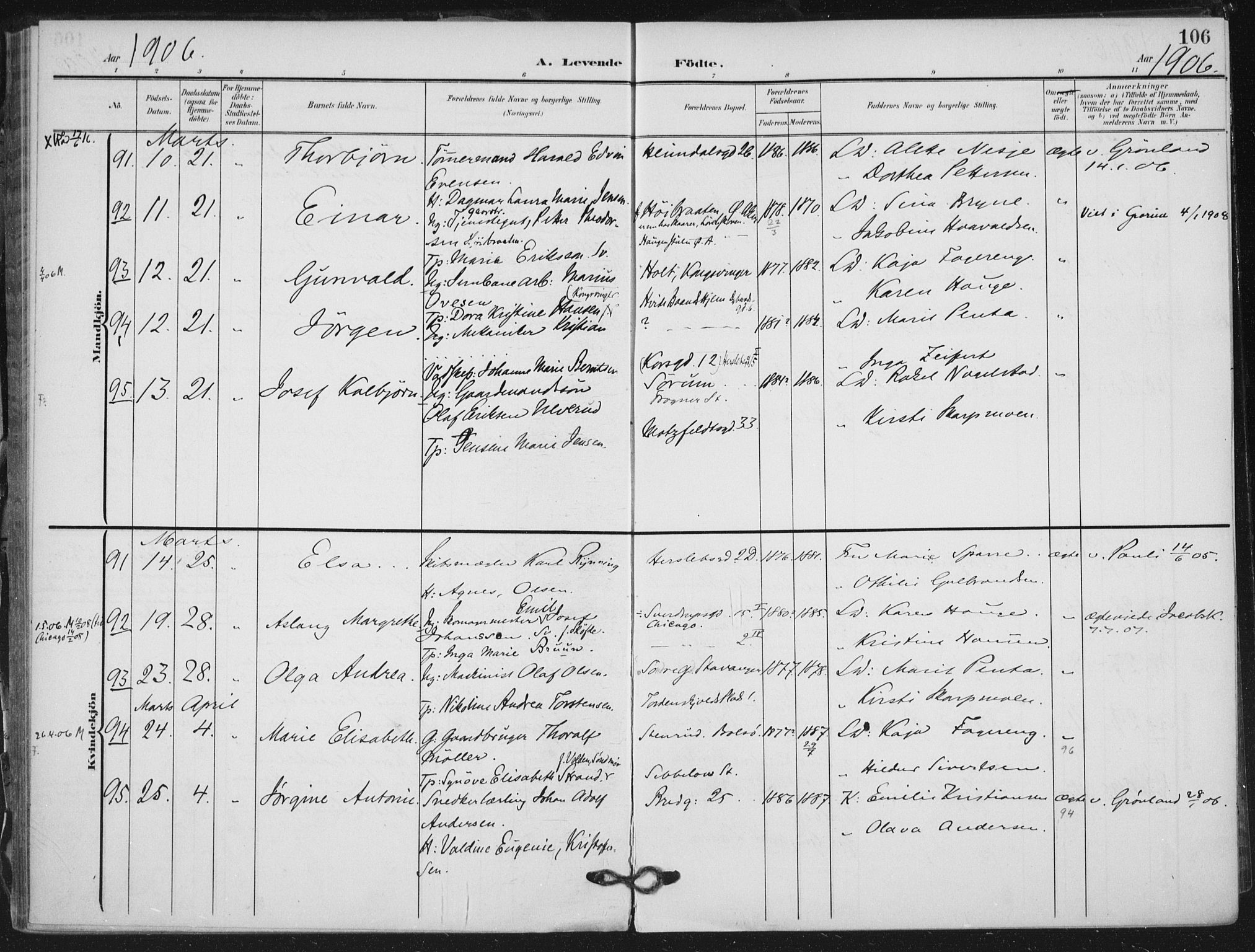 Rikshospitalet prestekontor Kirkebøker, SAO/A-10309b/F/L0013: Parish register (official) no. 13, 1905-1908, p. 106