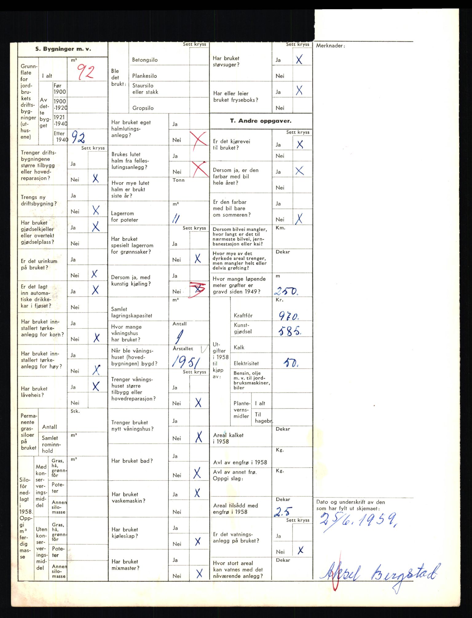 Statistisk sentralbyrå, Næringsøkonomiske emner, Jordbruk, skogbruk, jakt, fiske og fangst, AV/RA-S-2234/G/Gd/L0655: Troms: 1924 Målselv (kl. 4-10), 1959, p. 1202