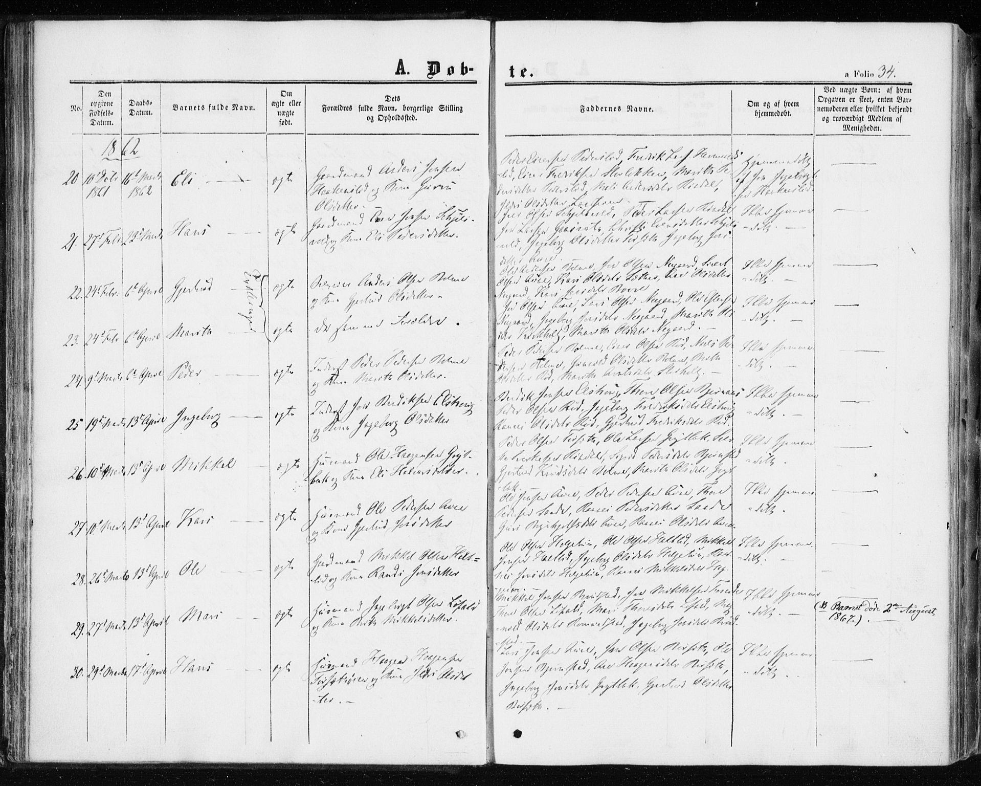 Ministerialprotokoller, klokkerbøker og fødselsregistre - Møre og Romsdal, SAT/A-1454/598/L1067: Parish register (official) no. 598A01, 1858-1871, p. 34