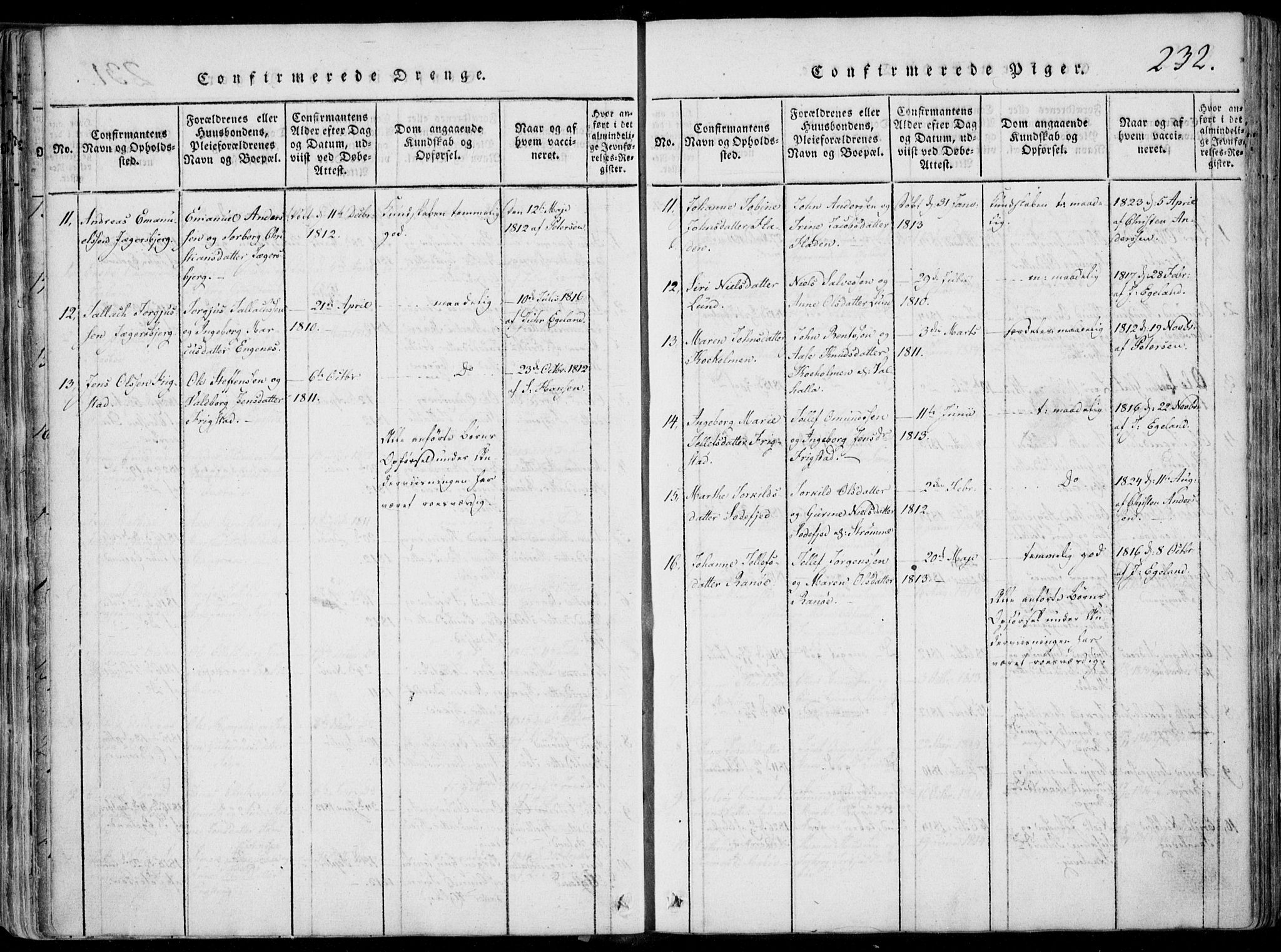 Oddernes sokneprestkontor, AV/SAK-1111-0033/F/Fa/Faa/L0005: Parish register (official) no. A 5, 1820-1838, p. 232