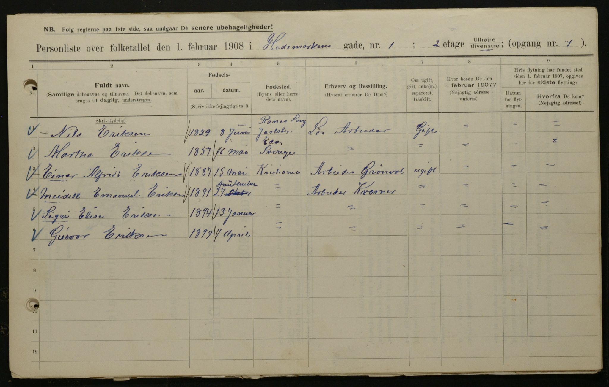 OBA, Municipal Census 1908 for Kristiania, 1908, p. 32155