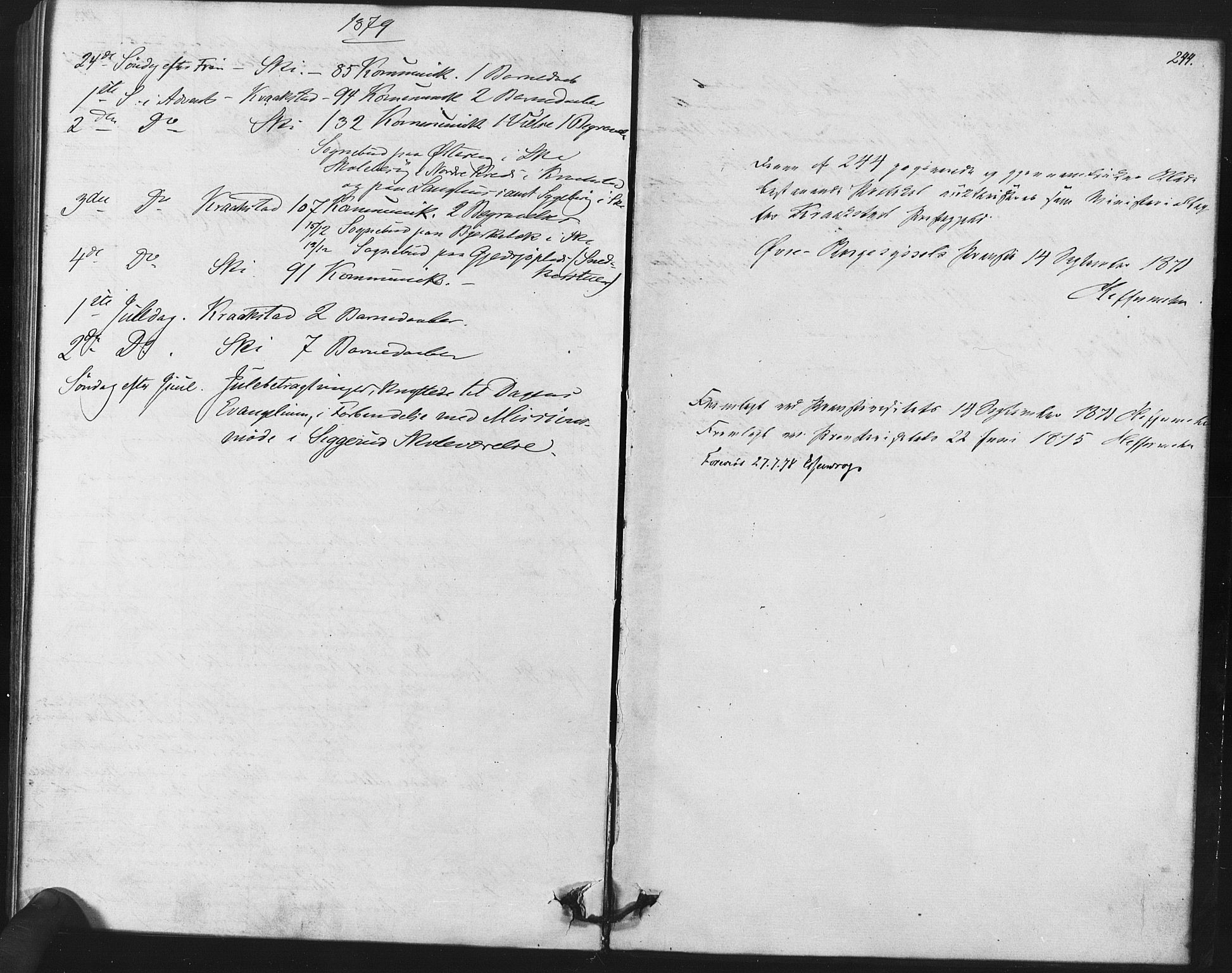 Kråkstad prestekontor Kirkebøker, AV/SAO-A-10125a/F/Fa/L0008: Parish register (official) no. I 8, 1870-1879, p. 244