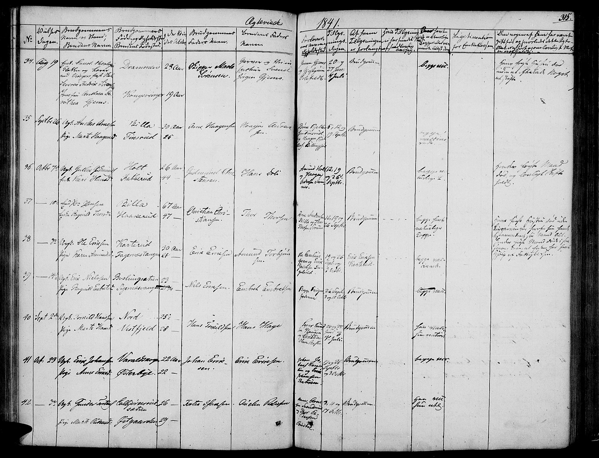 Vinger prestekontor, AV/SAH-PREST-024/H/Ha/Haa/L0008: Parish register (official) no. 8, 1839-1847, p. 315