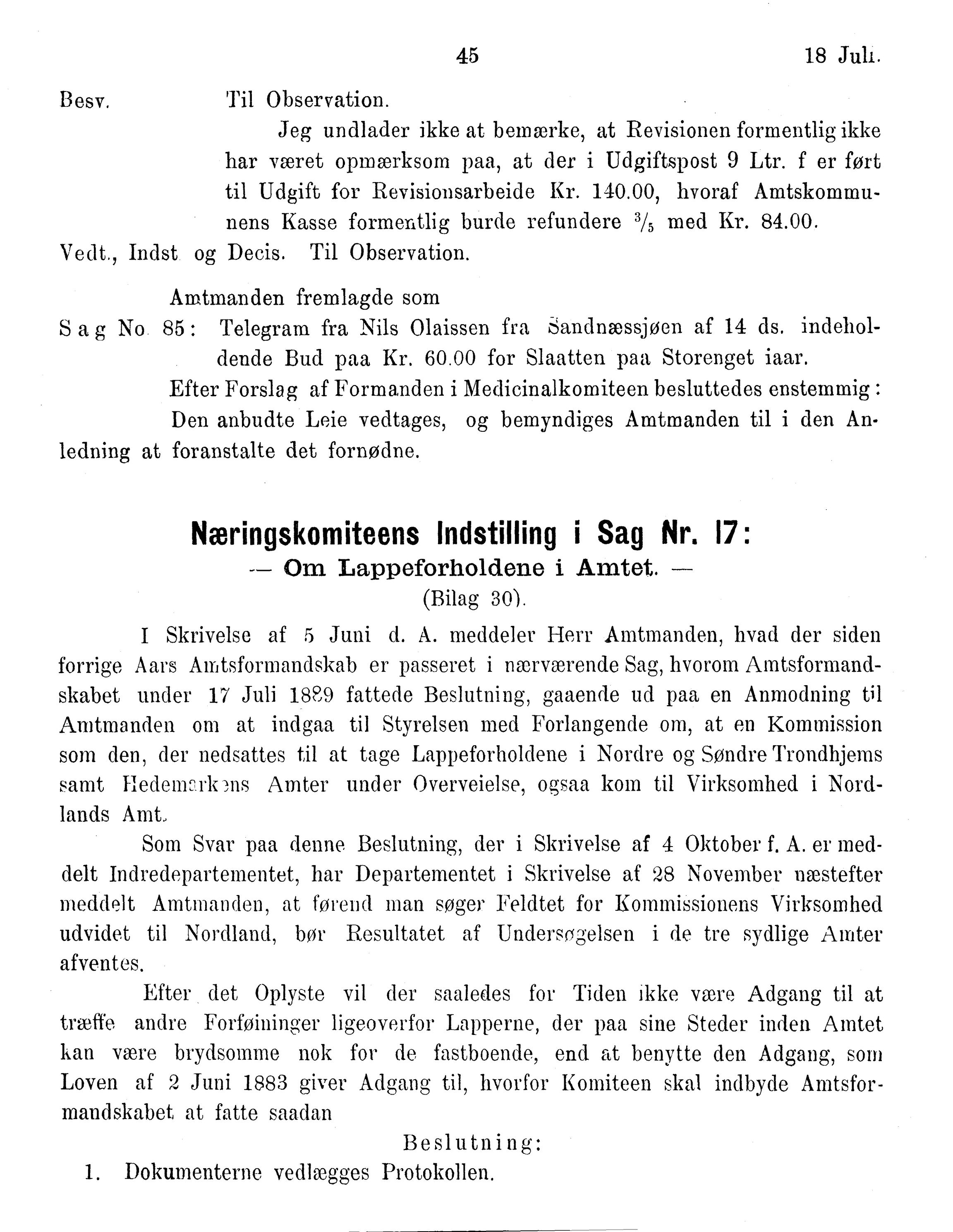 Nordland Fylkeskommune. Fylkestinget, AIN/NFK-17/176/A/Ac/L0015: Fylkestingsforhandlinger 1886-1890, 1886-1890