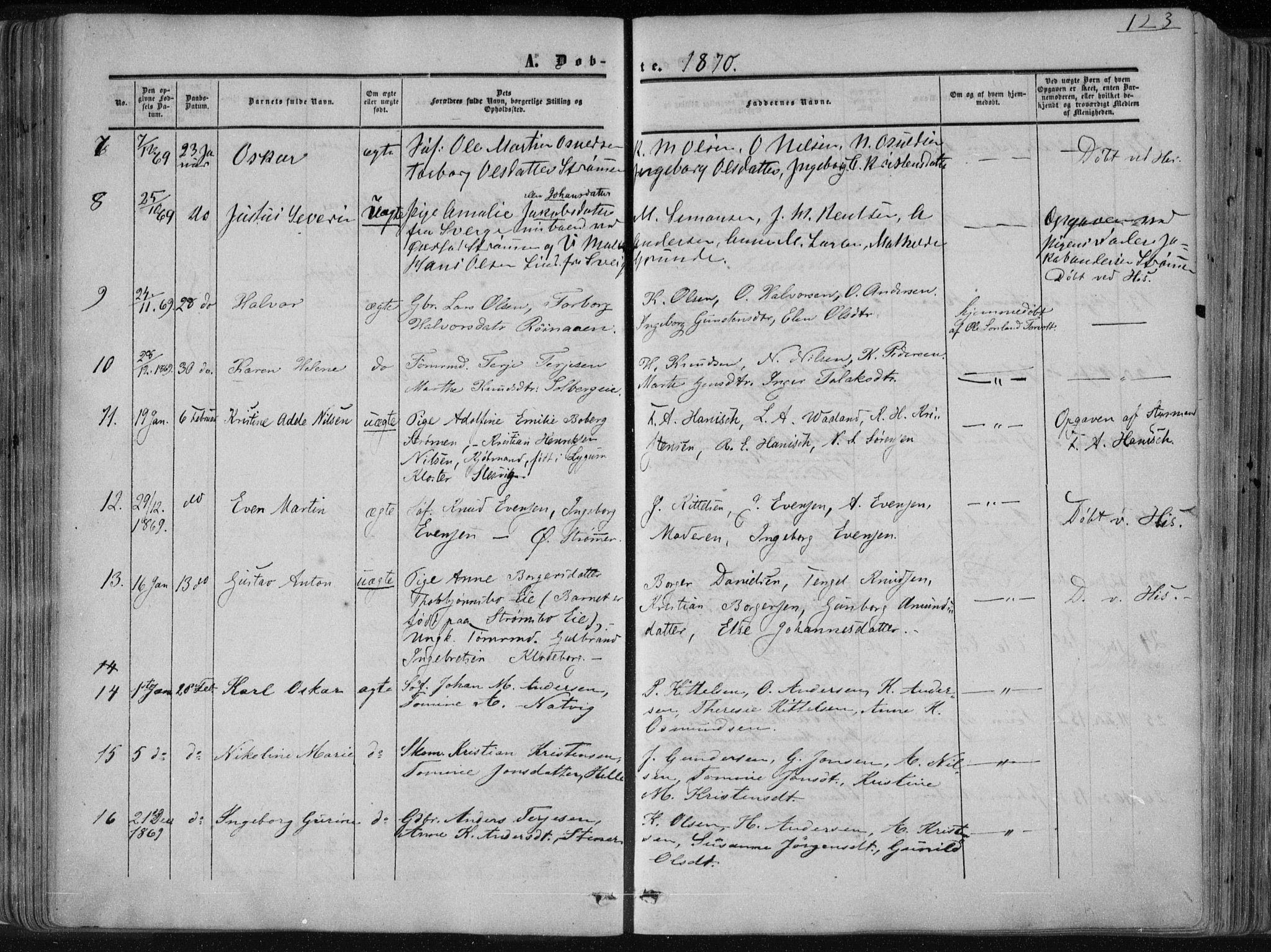 Øyestad sokneprestkontor, SAK/1111-0049/F/Fa/L0015: Parish register (official) no. A 15, 1857-1873, p. 123