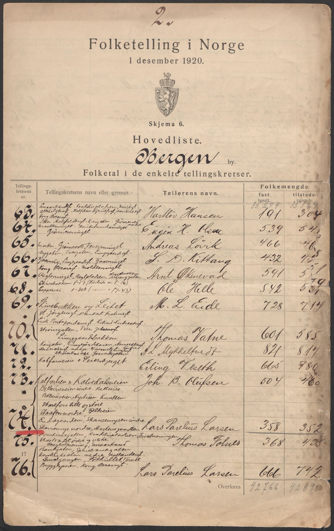 SAB, 1920 census for Bergen, 1920, p. 7