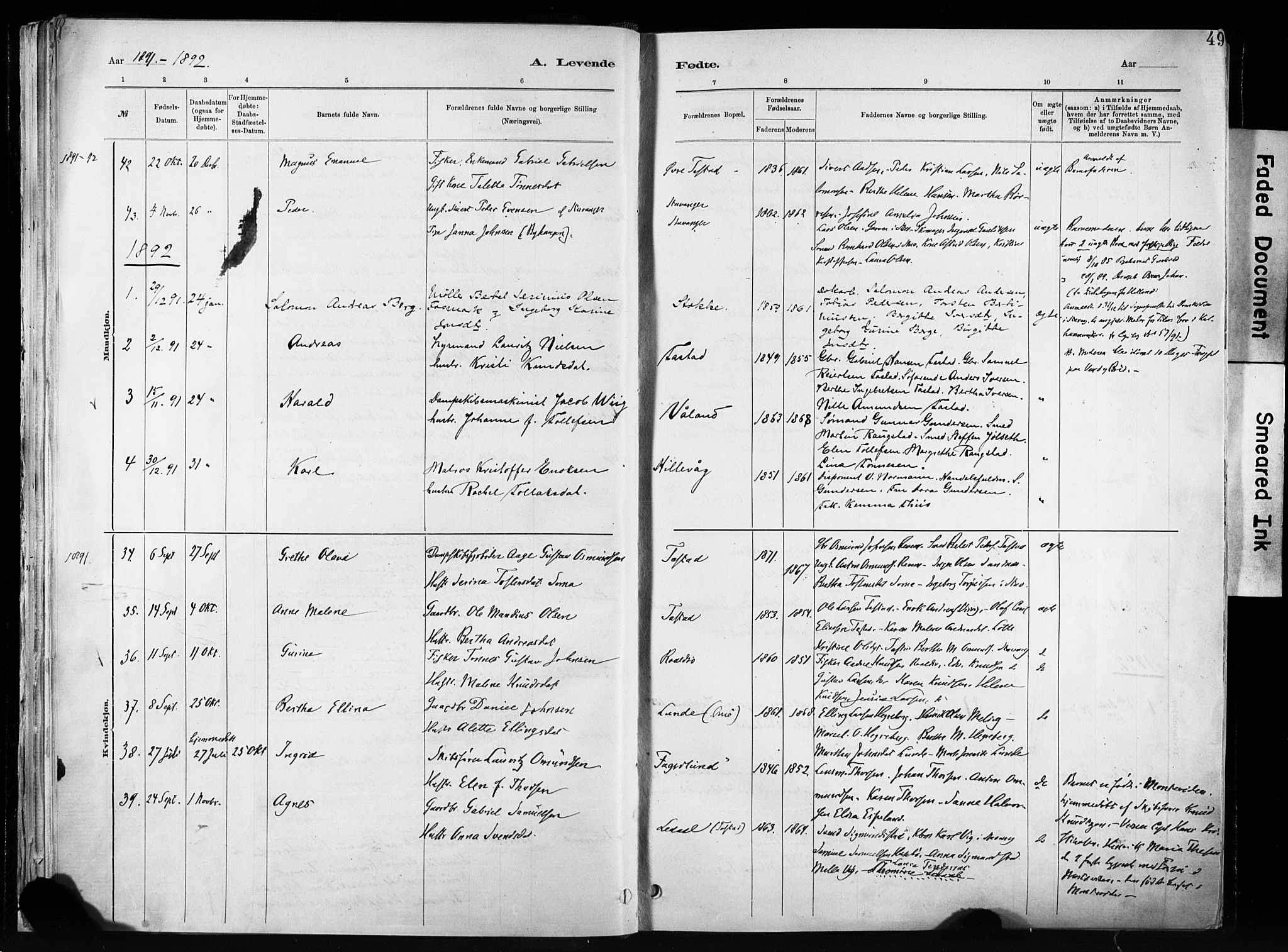 Hetland sokneprestkontor, SAST/A-101826/30/30BA/L0011: Parish register (official) no. A 11, 1884-1911, p. 49