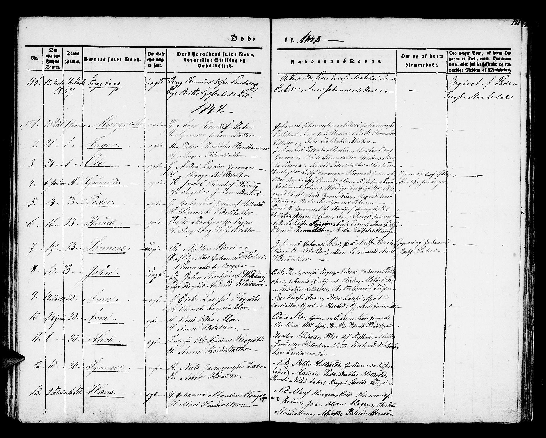 Hafslo sokneprestembete, SAB/A-80301/H/Haa/Haaa/L0005: Parish register (official) no. A 5, 1834-1852, p. 121