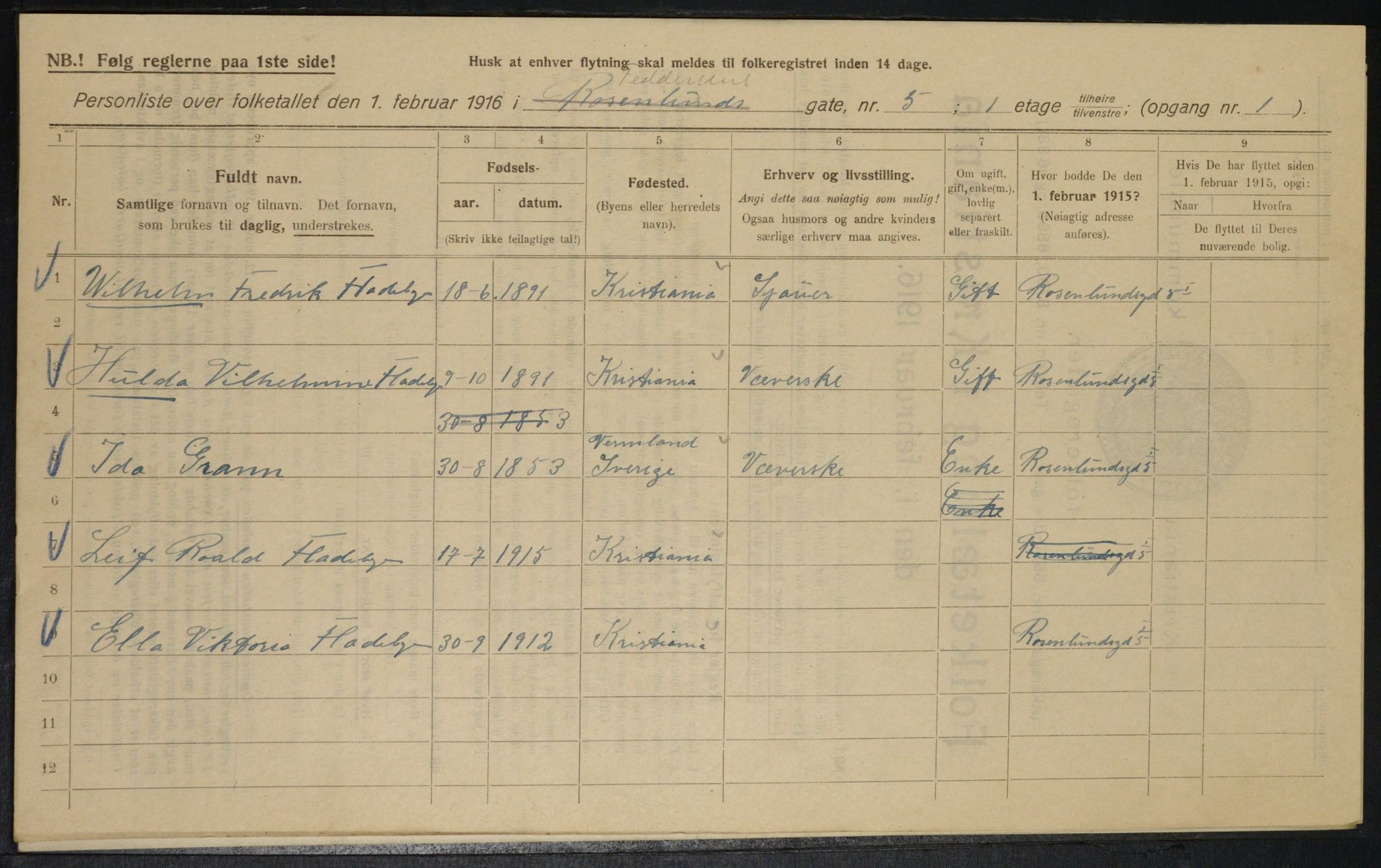 OBA, Municipal Census 1916 for Kristiania, 1916, p. 24444