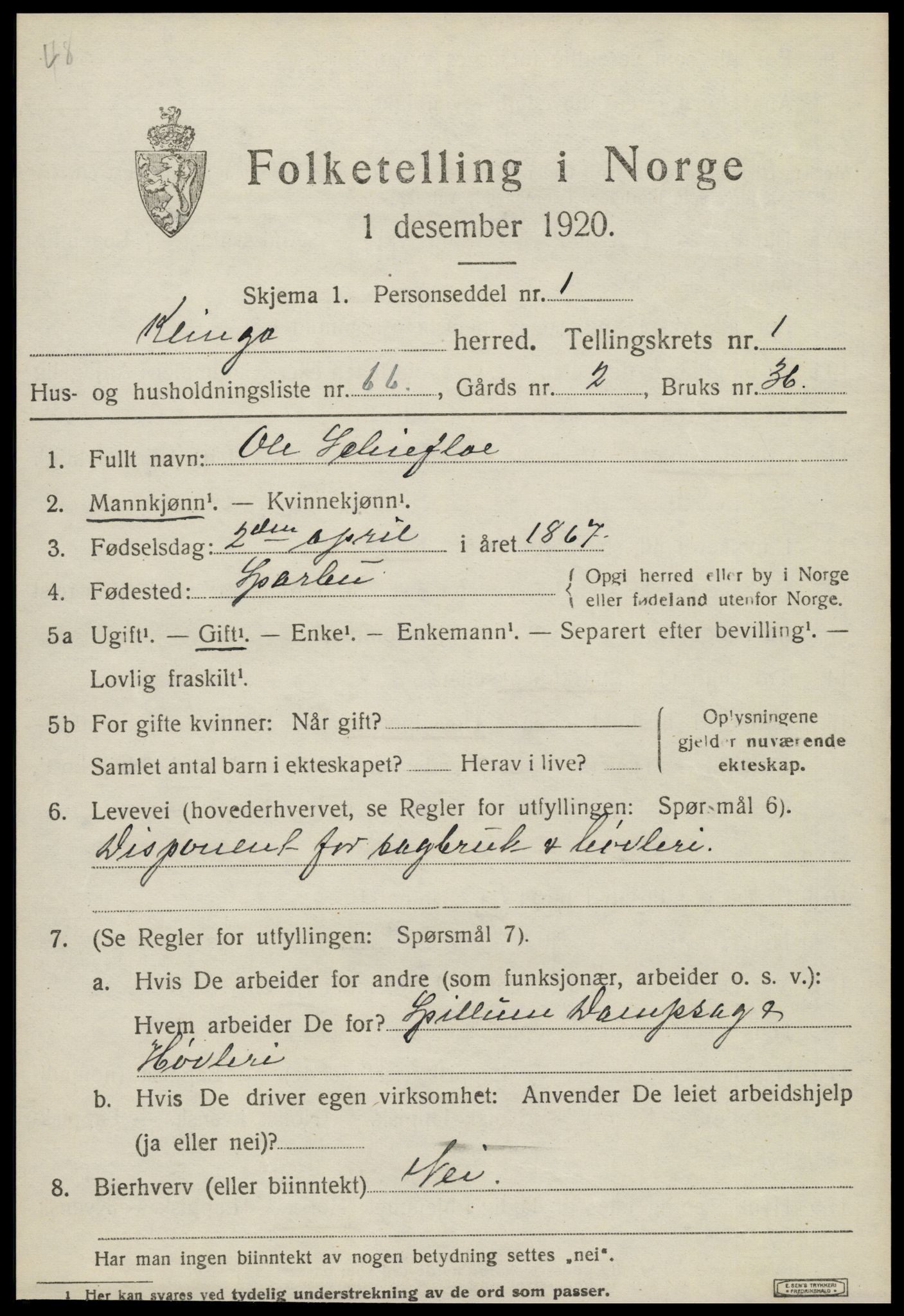 SAT, 1920 census for Klinga, 1920, p. 1387
