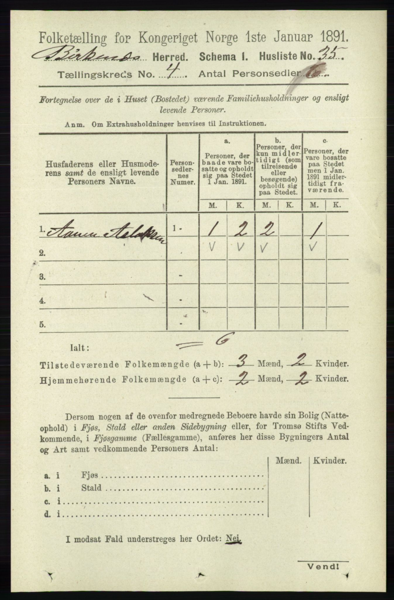 RA, 1891 Census for 0928 Birkenes, 1891, p. 1236