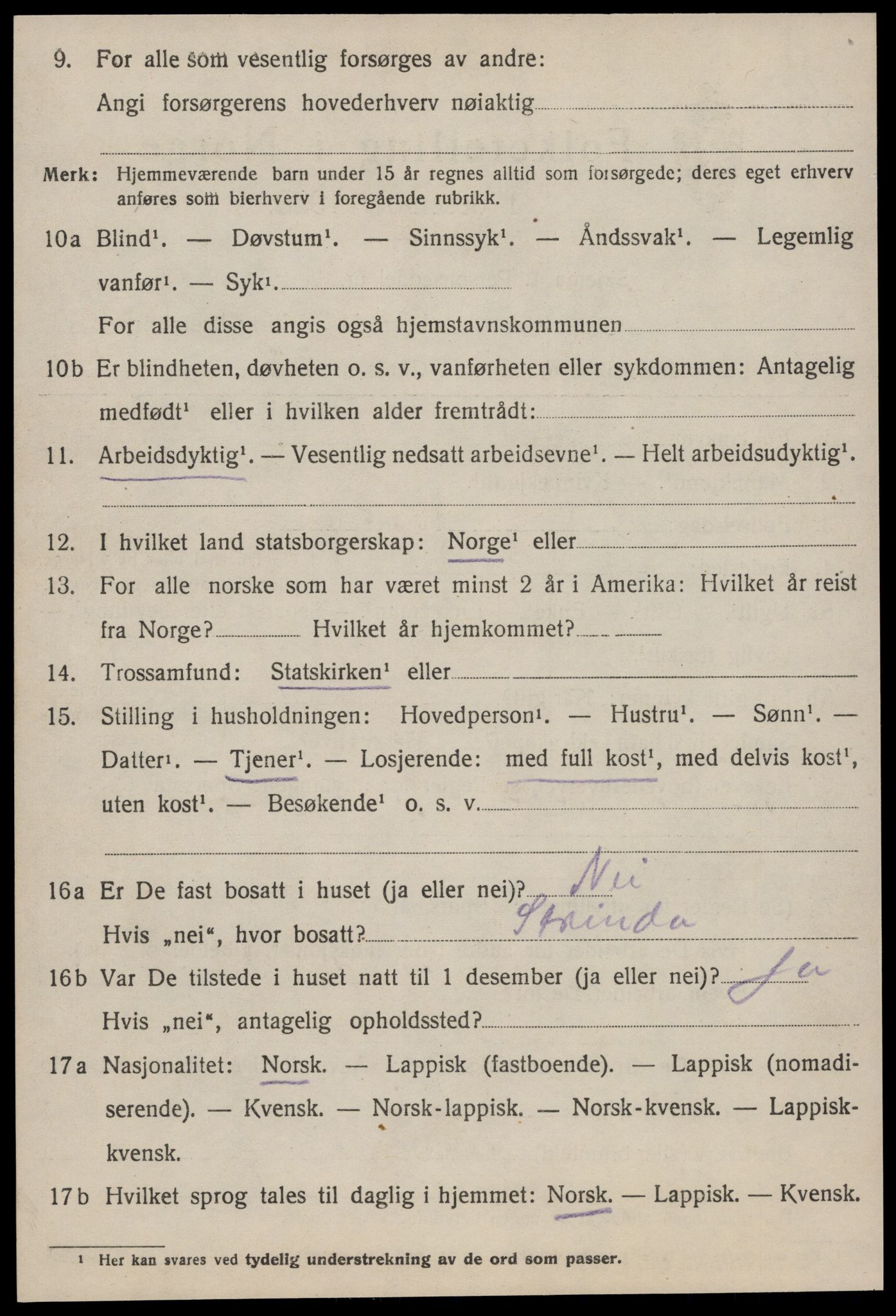 SAT, 1920 census for Leinstrand, 1920, p. 2276