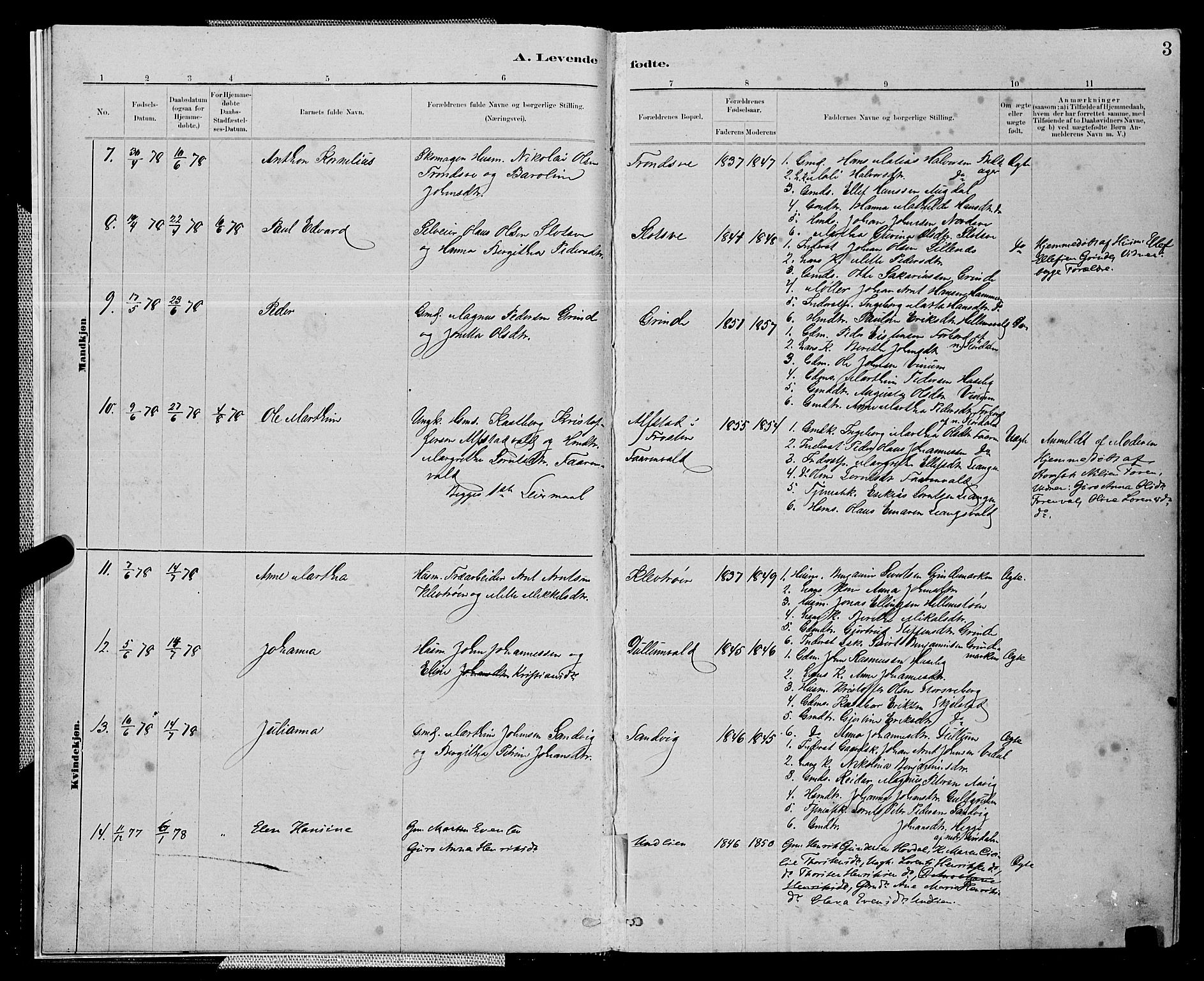 Ministerialprotokoller, klokkerbøker og fødselsregistre - Nord-Trøndelag, AV/SAT-A-1458/714/L0134: Parish register (copy) no. 714C03, 1878-1898, p. 3