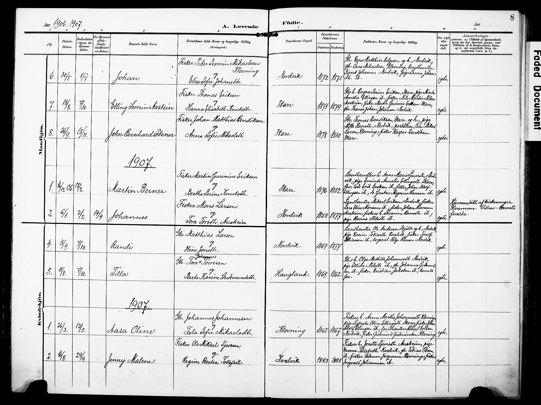 Torvastad sokneprestkontor, SAST/A -101857/H/Ha/Haa/L0018: Parish register (official) no. A 17, 1903-1925, p. 8