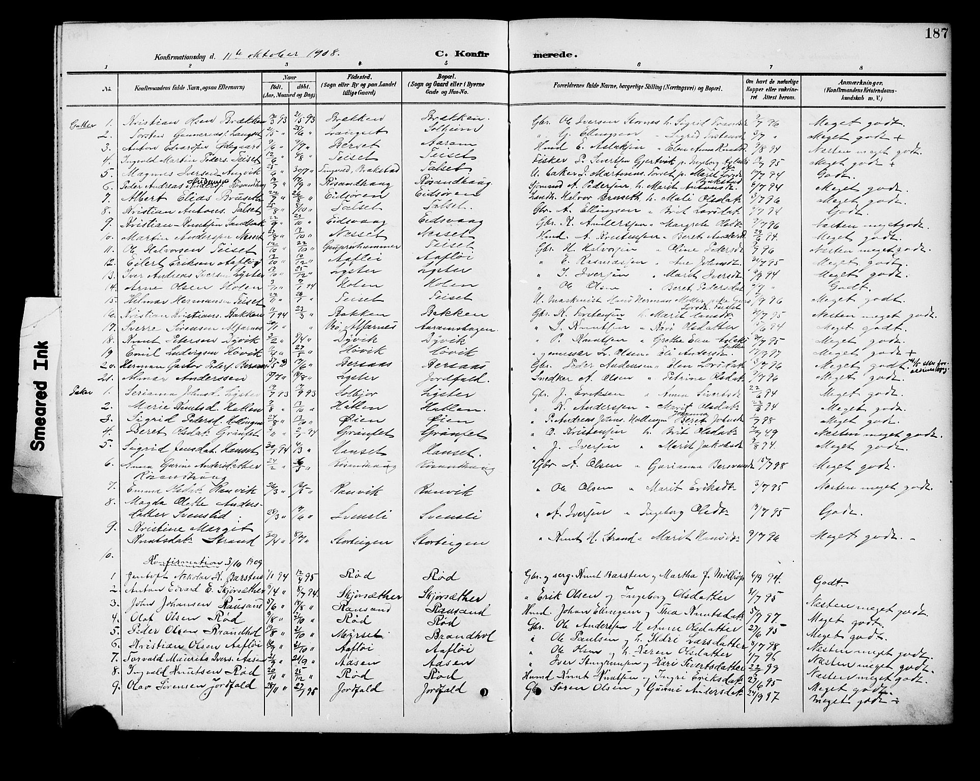 Ministerialprotokoller, klokkerbøker og fødselsregistre - Møre og Romsdal, SAT/A-1454/551/L0632: Parish register (copy) no. 551C04, 1894-1920, p. 187