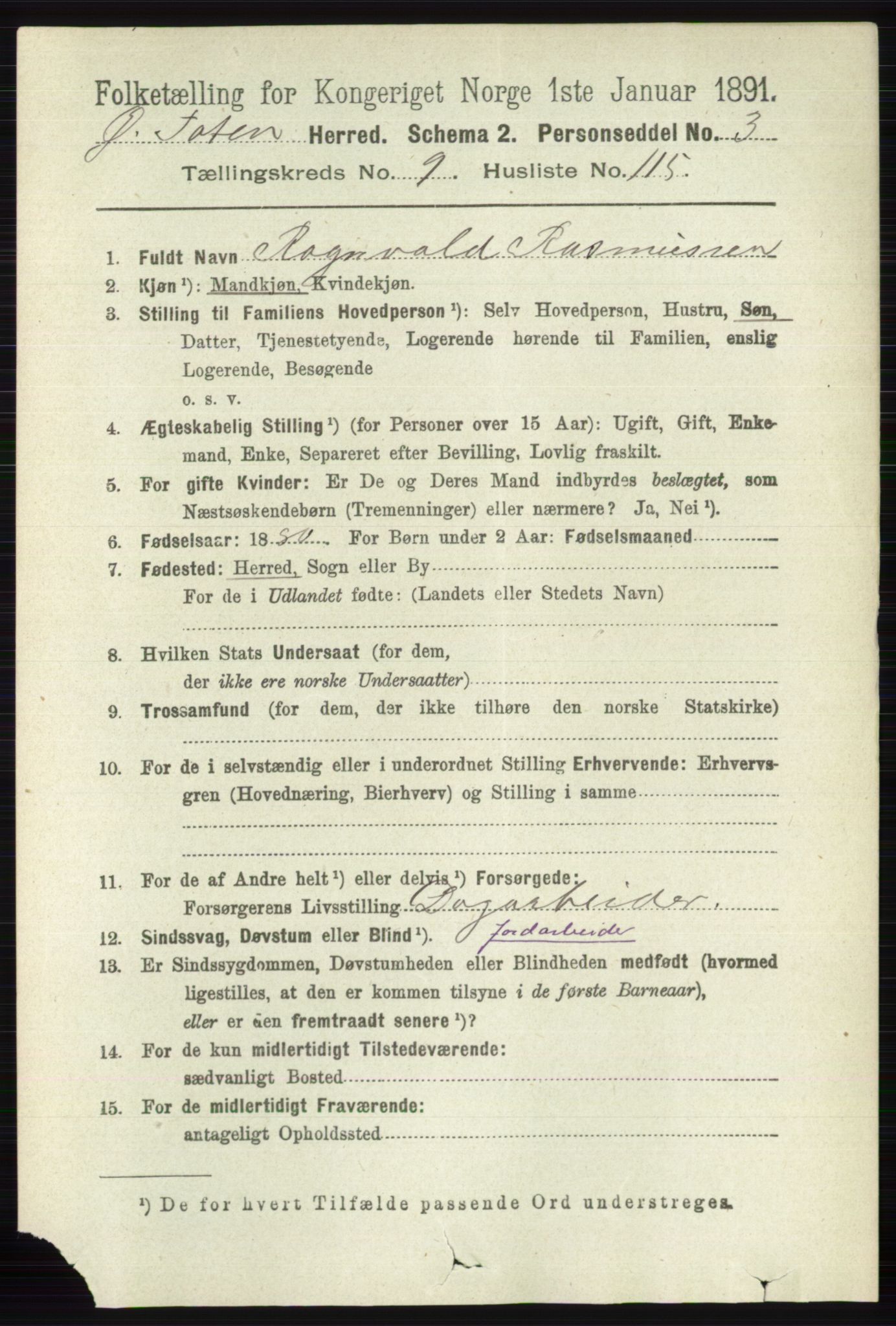 RA, 1891 census for 0528 Østre Toten, 1891, p. 6288