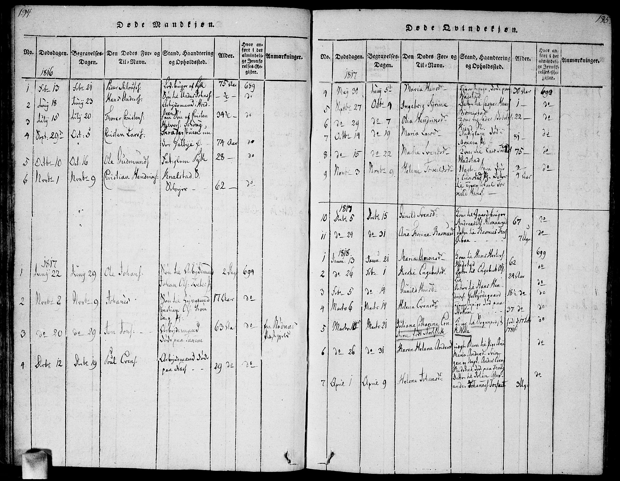 Vestby prestekontor Kirkebøker, SAO/A-10893/G/Ga/L0001: Parish register (copy) no. I 1, 1814-1827, p. 194-195