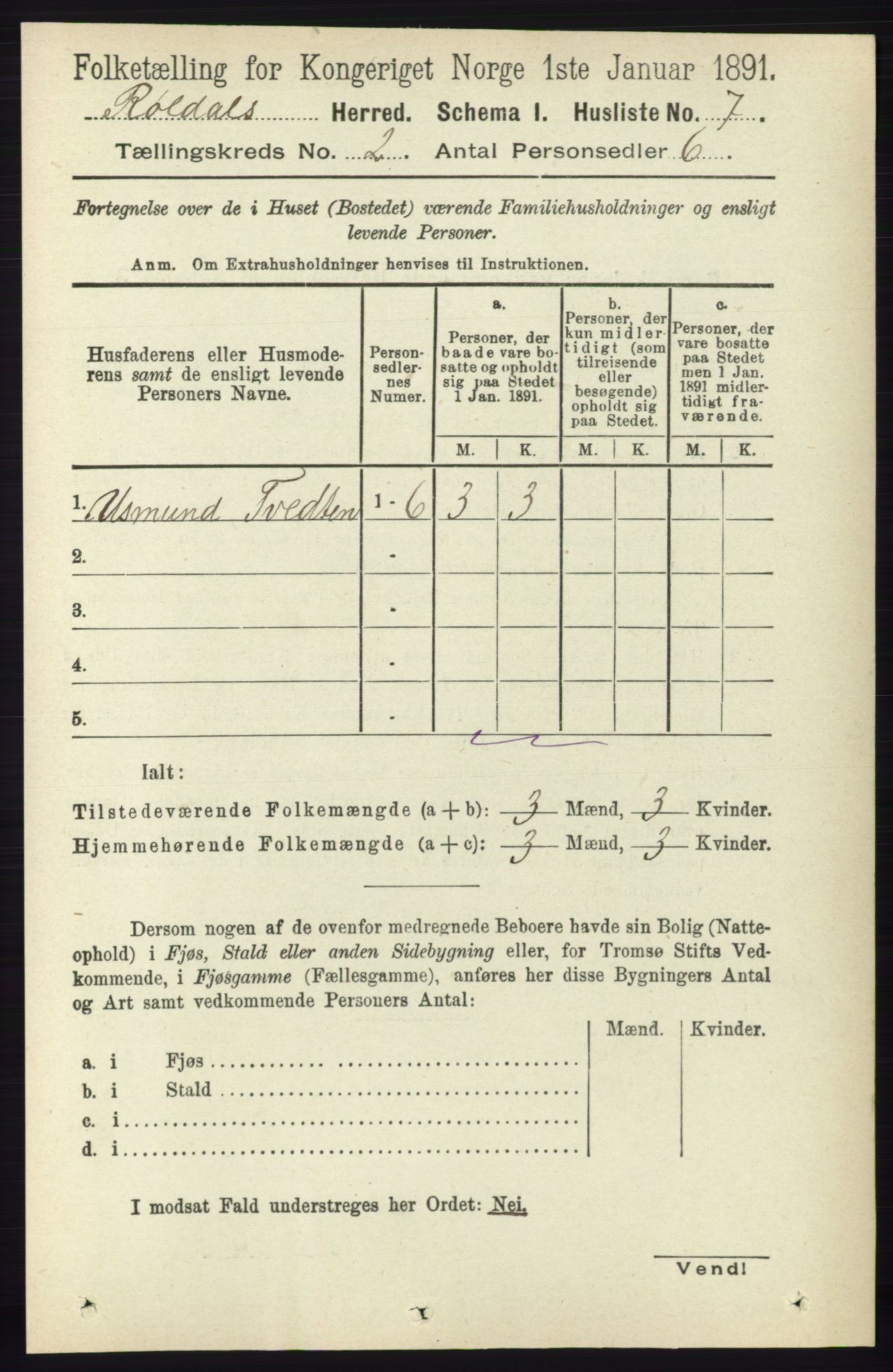 RA, 1891 census for 1229 Røldal, 1891, p. 478