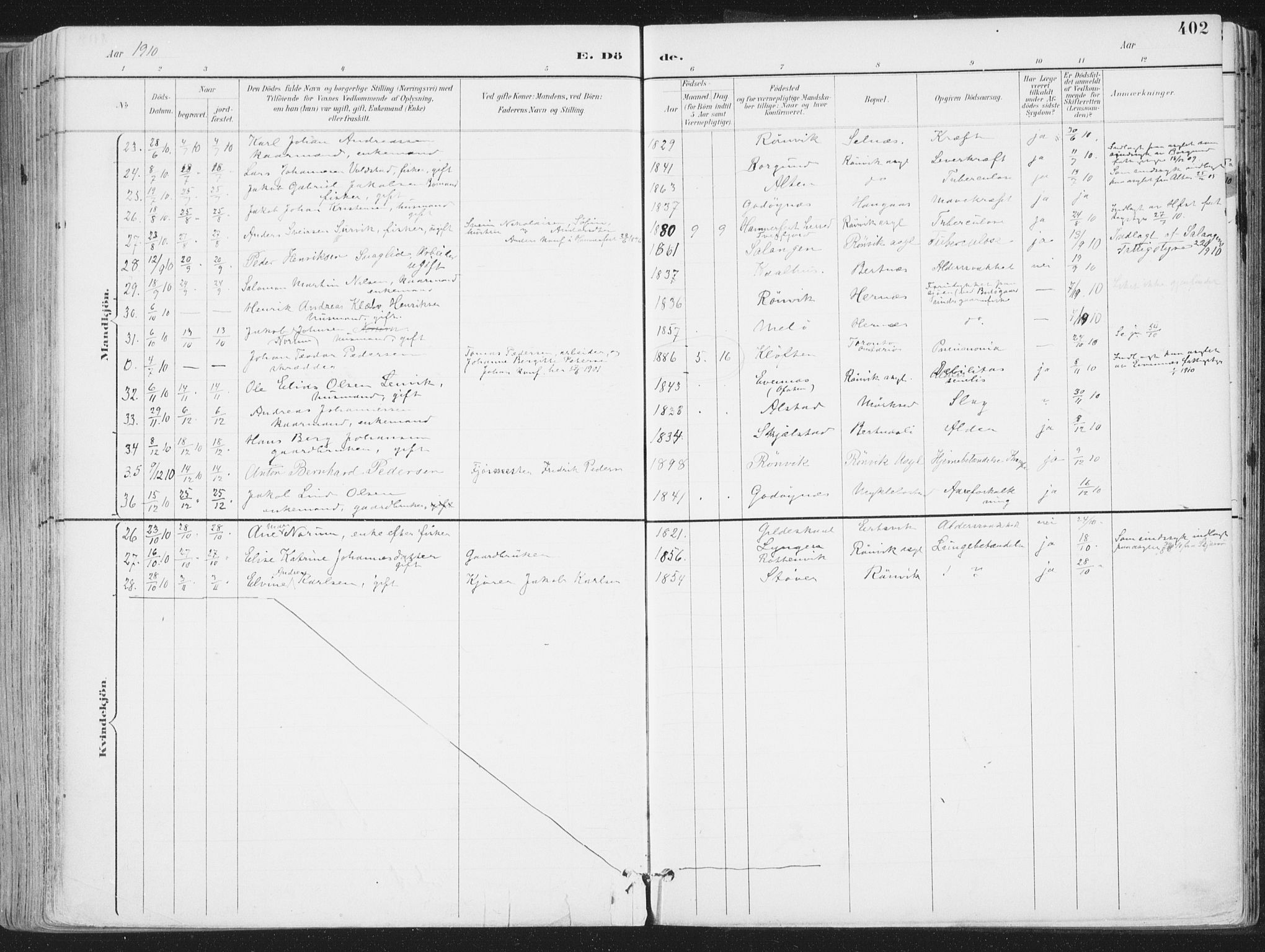 Ministerialprotokoller, klokkerbøker og fødselsregistre - Nordland, AV/SAT-A-1459/802/L0055: Parish register (official) no. 802A02, 1894-1915, p. 402