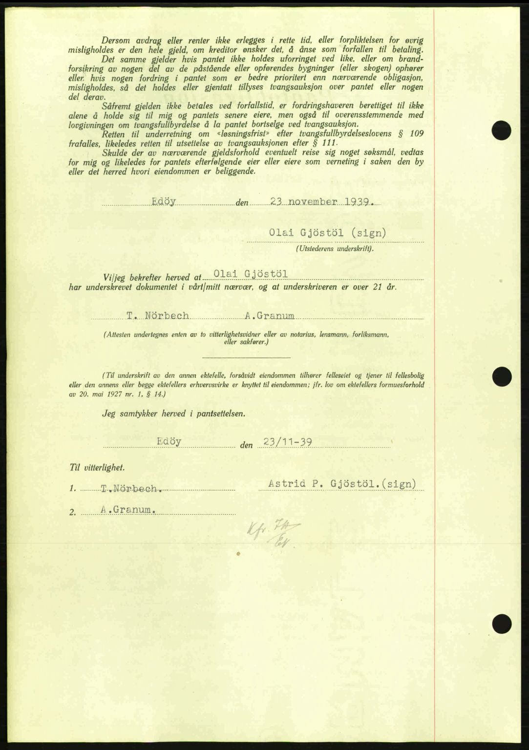 Nordmøre sorenskriveri, AV/SAT-A-4132/1/2/2Ca: Mortgage book no. B86, 1939-1940, Diary no: : 3413/1939