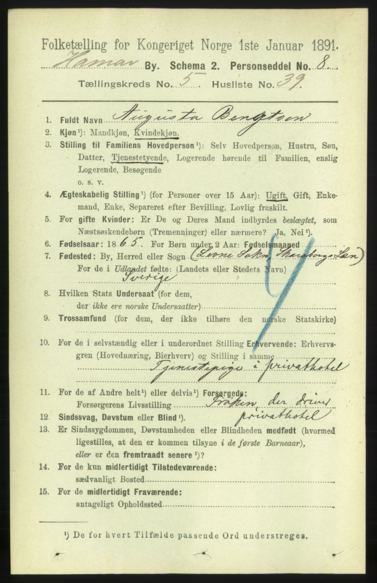 RA, 1891 census for 0401 Hamar, 1891, p. 4311
