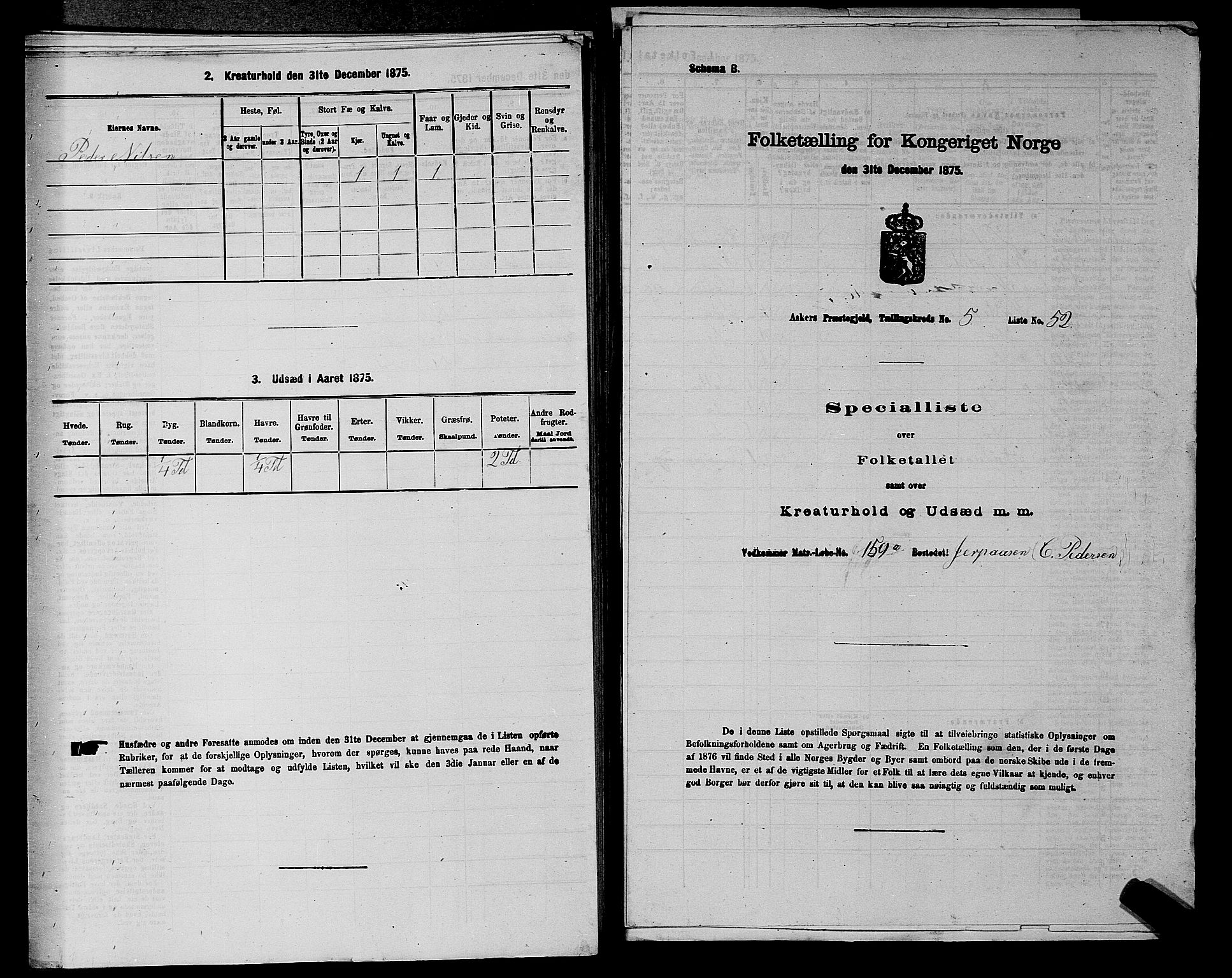 RA, 1875 census for 0220P Asker, 1875, p. 1142