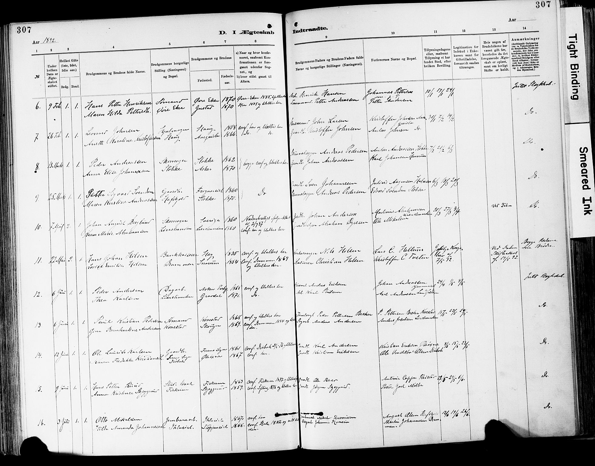 Lier kirkebøker, SAKO/A-230/F/Fa/L0015: Parish register (official) no. I 15, 1883-1894, p. 307