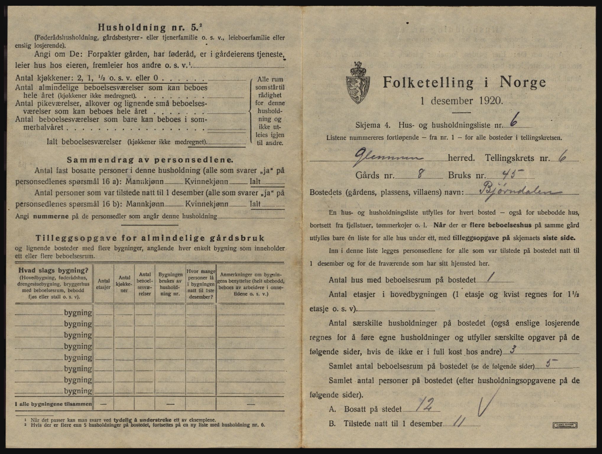 SAO, 1920 census for Glemmen, 1920, p. 2167