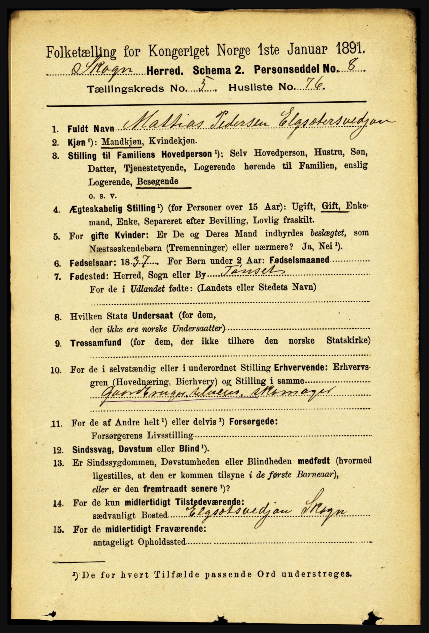 RA, 1891 census for 1719 Skogn, 1891, p. 3345