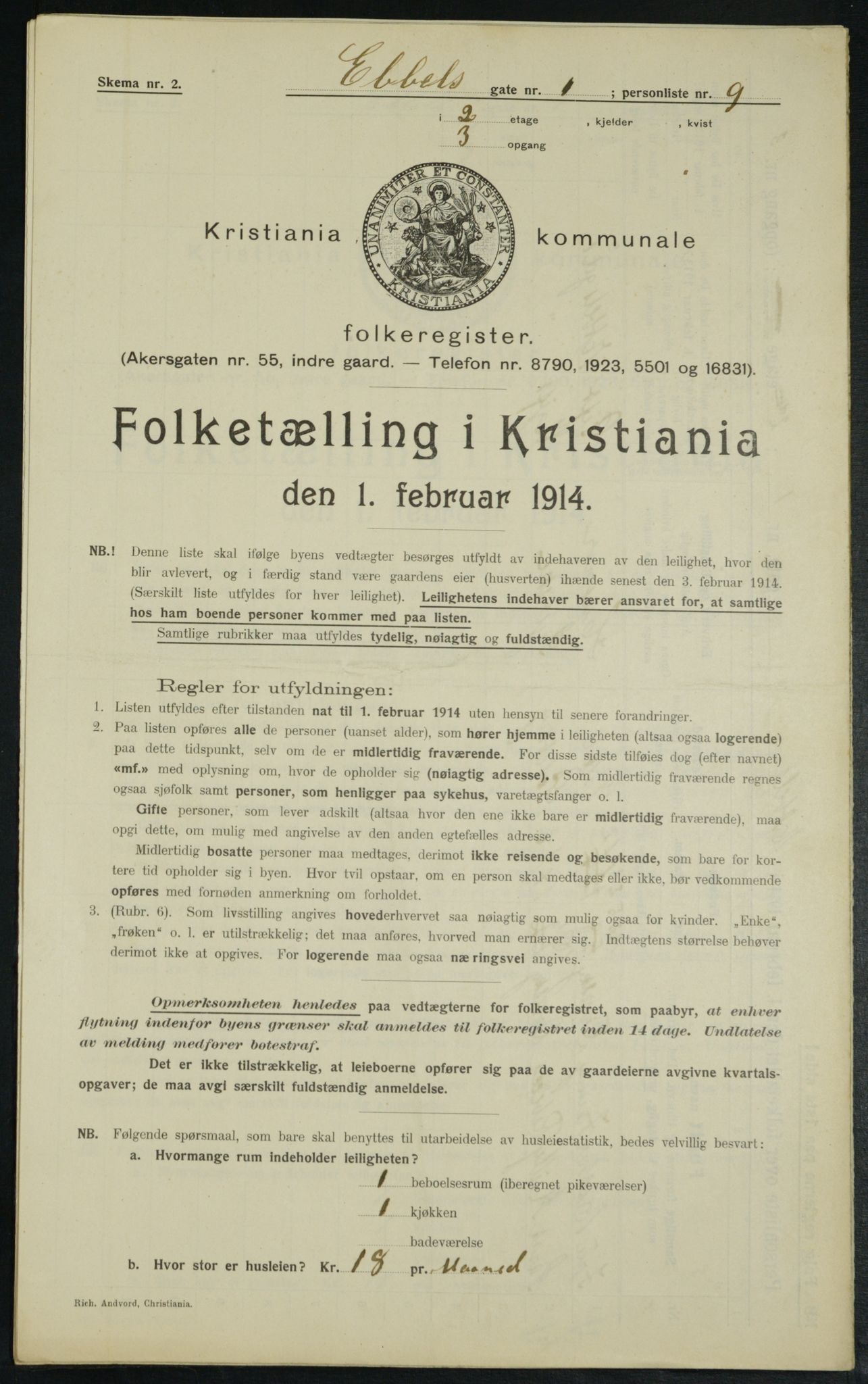 OBA, Municipal Census 1914 for Kristiania, 1914, p. 18215