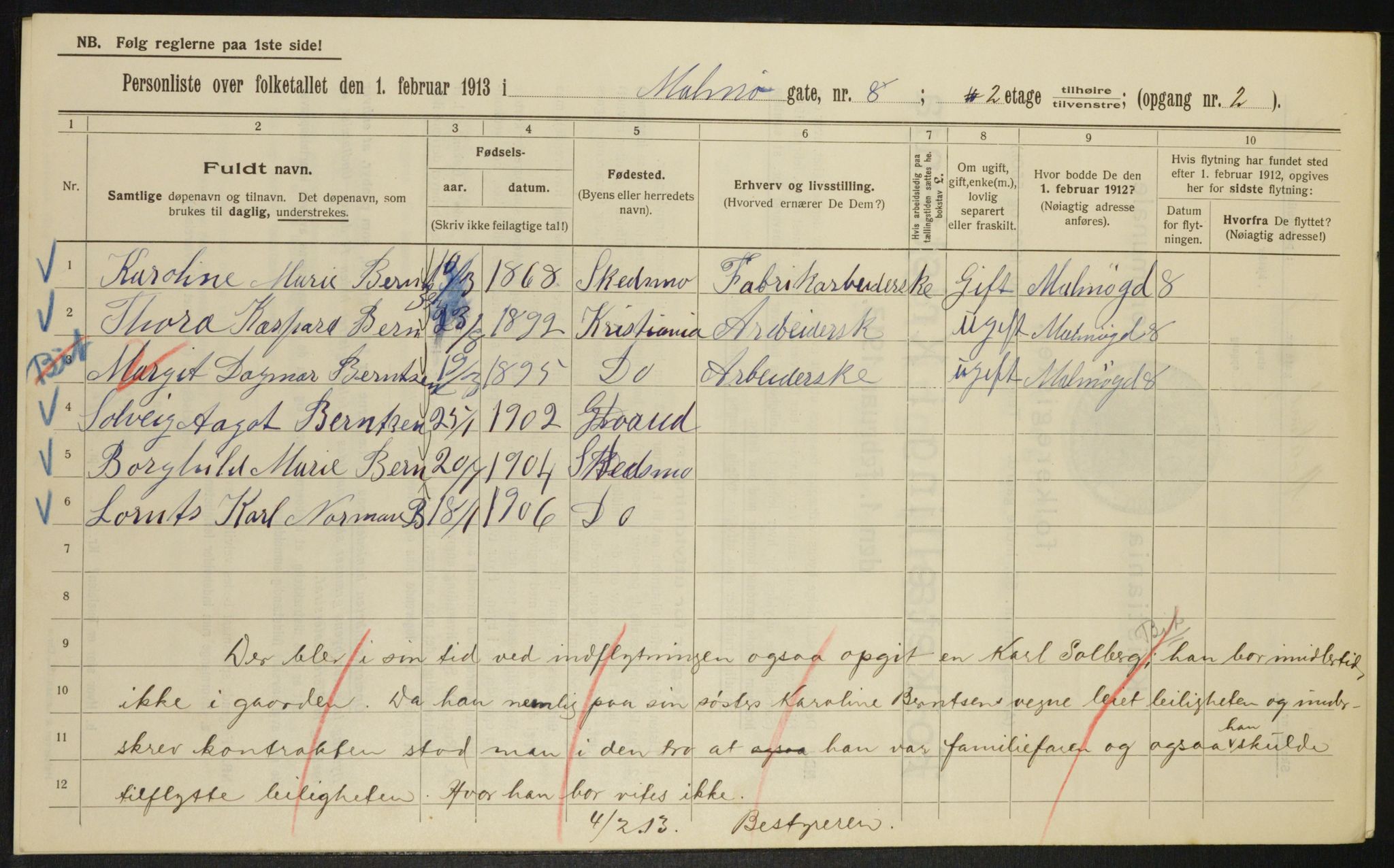 OBA, Municipal Census 1913 for Kristiania, 1913, p. 59847