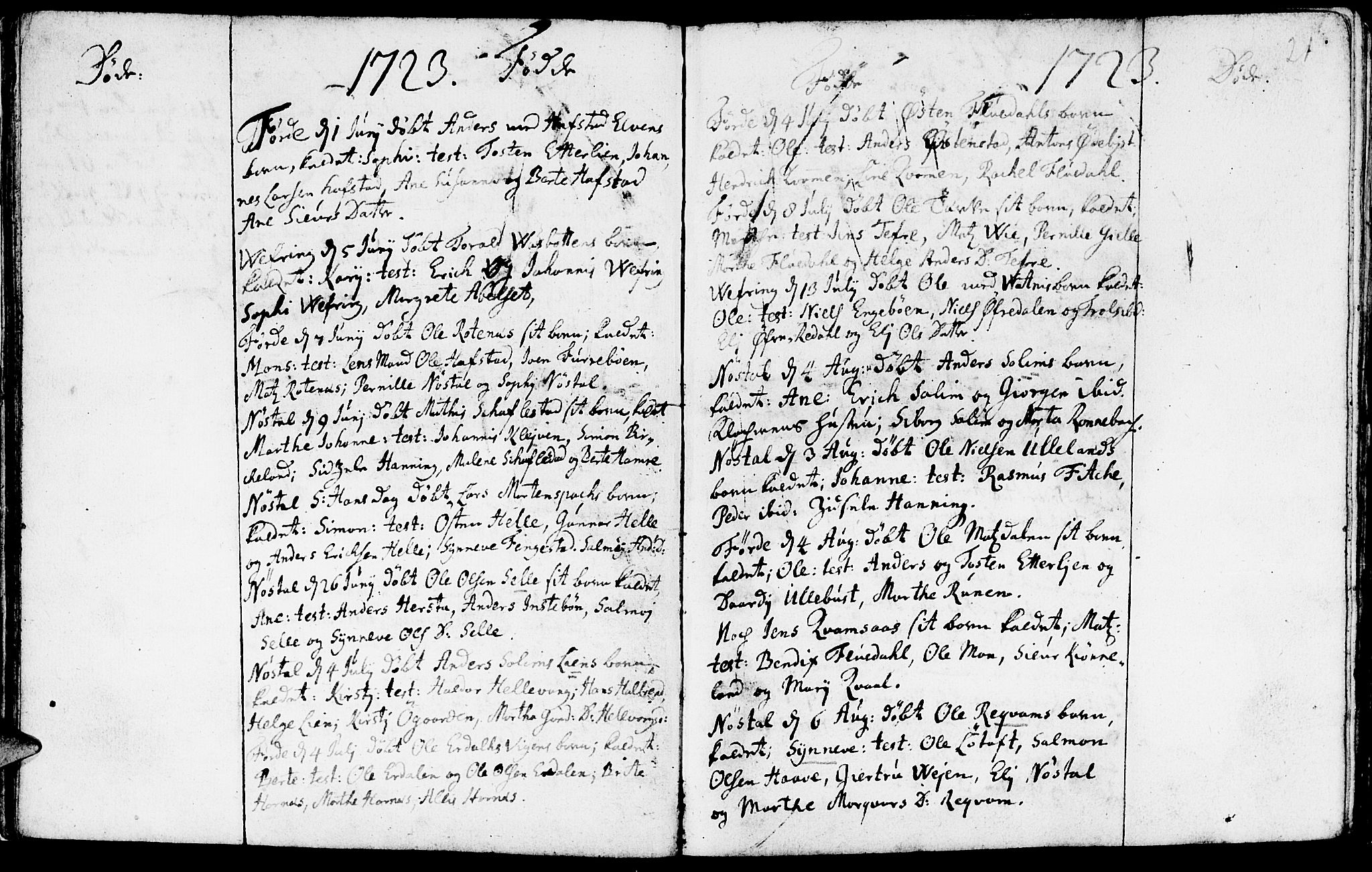 Førde sokneprestembete, AV/SAB-A-79901/H/Haa/Haaa/L0001: Parish register (official) no. A 1, 1720-1727, p. 21