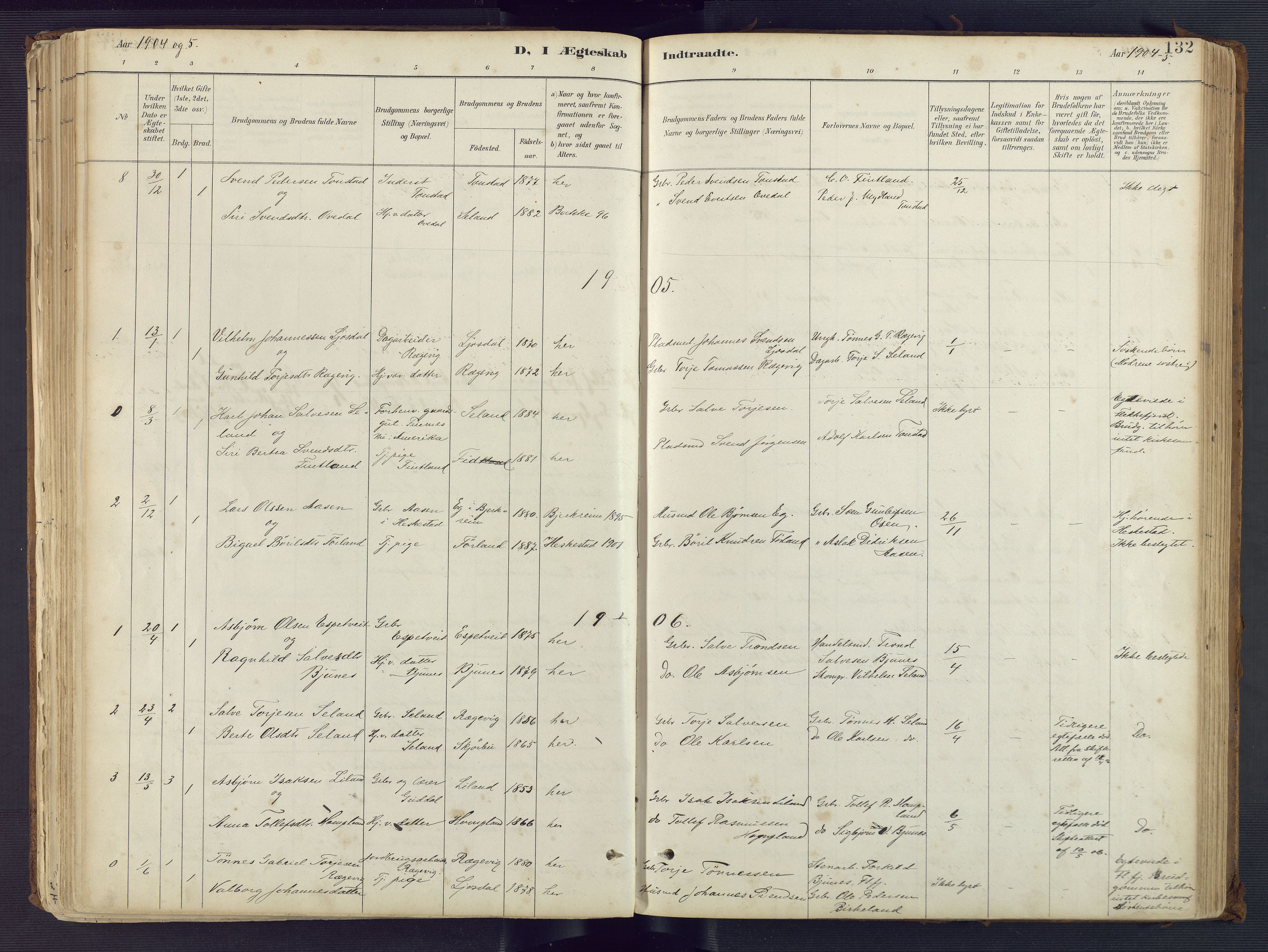 Sirdal sokneprestkontor, AV/SAK-1111-0036/F/Fa/Fab/L0004: Parish register (official) no. A 4, 1887-1919, p. 132