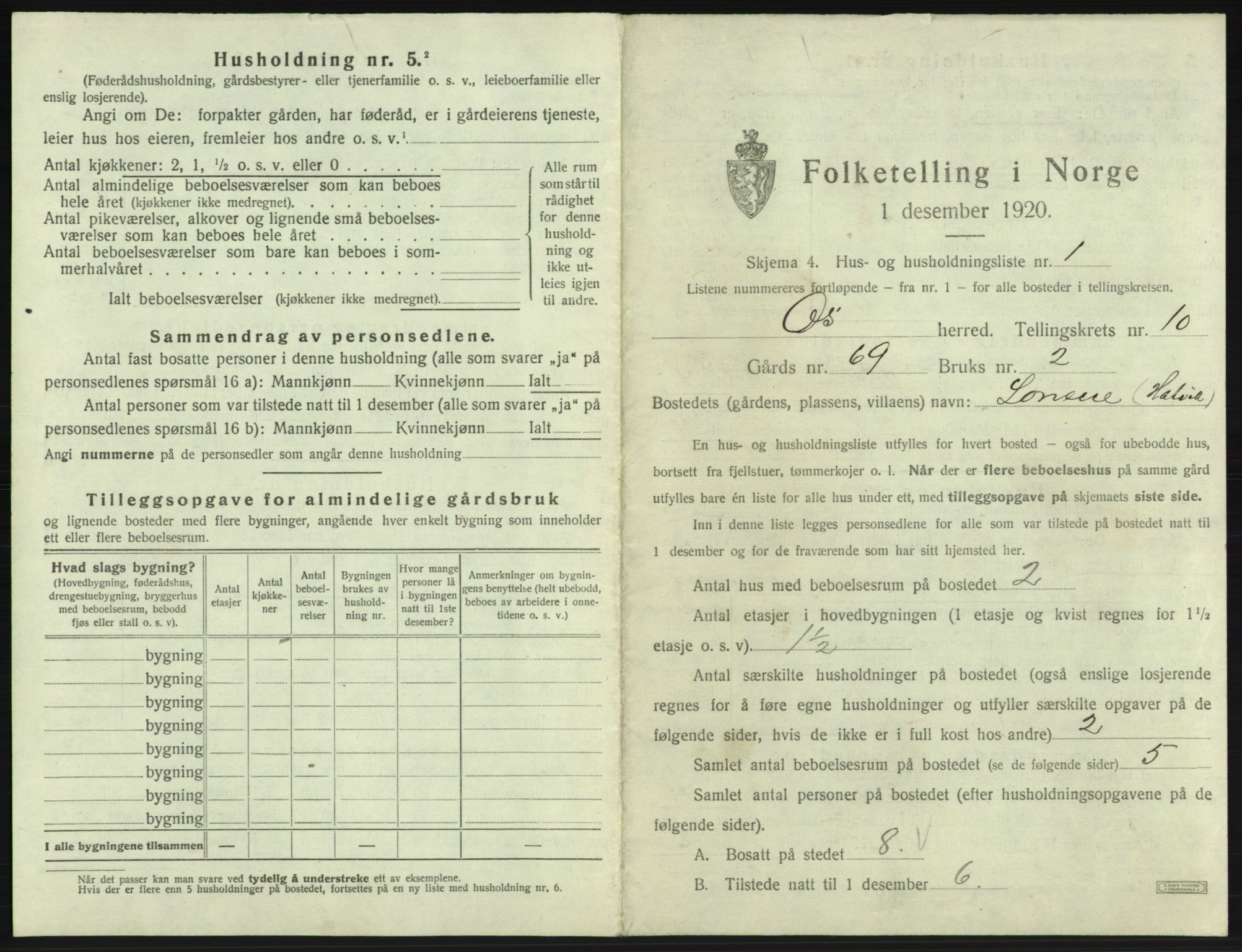 SAB, 1920 census for Os, 1920, p. 1077