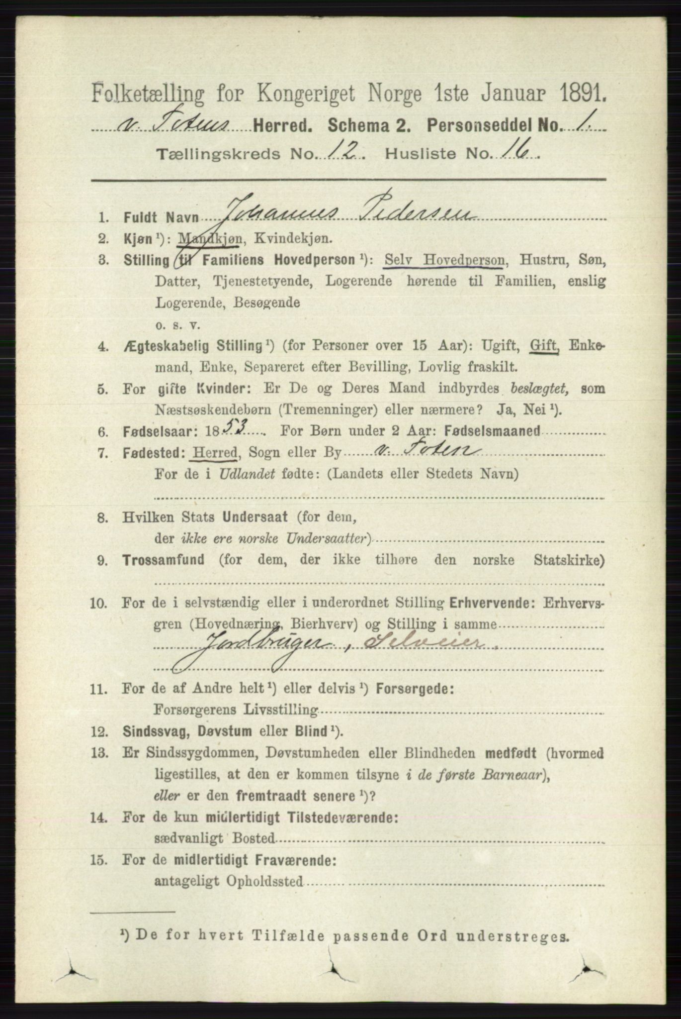RA, 1891 census for 0529 Vestre Toten, 1891, p. 7373