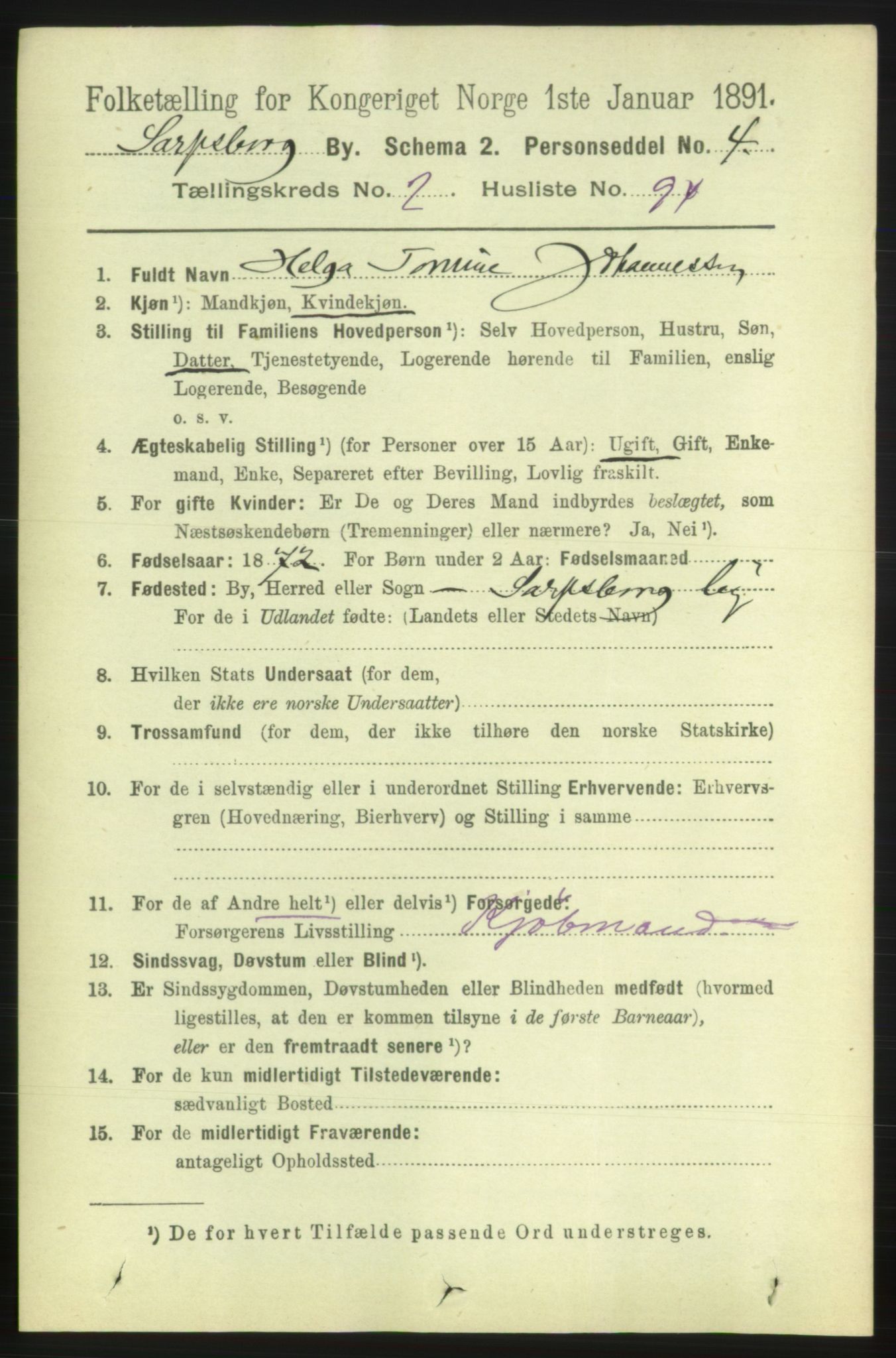 RA, 1891 census for 0102 Sarpsborg, 1891, p. 2179