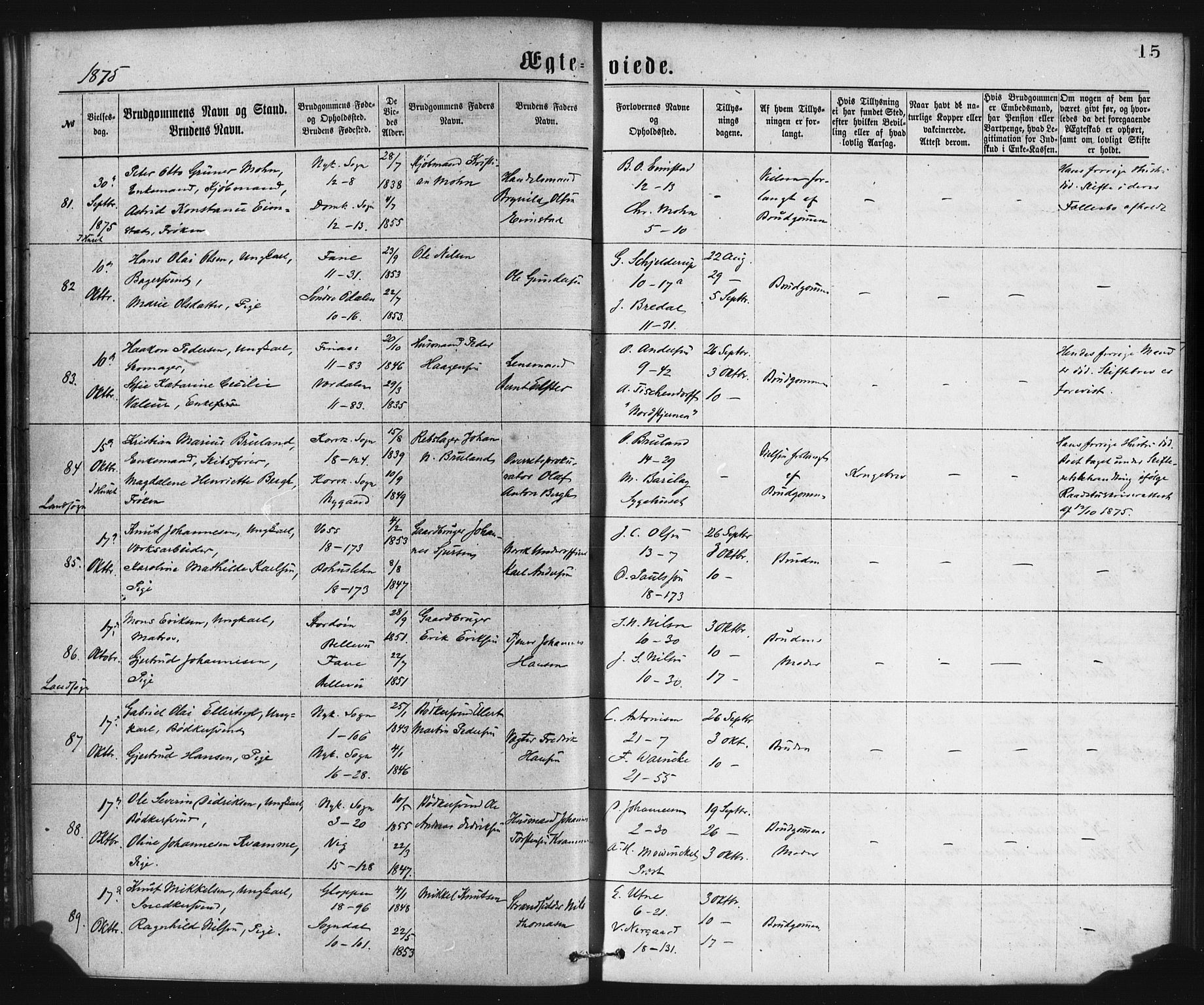 Domkirken sokneprestembete, SAB/A-74801/H/Haa/L0036: Parish register (official) no. D 3, 1875-1880, p. 15