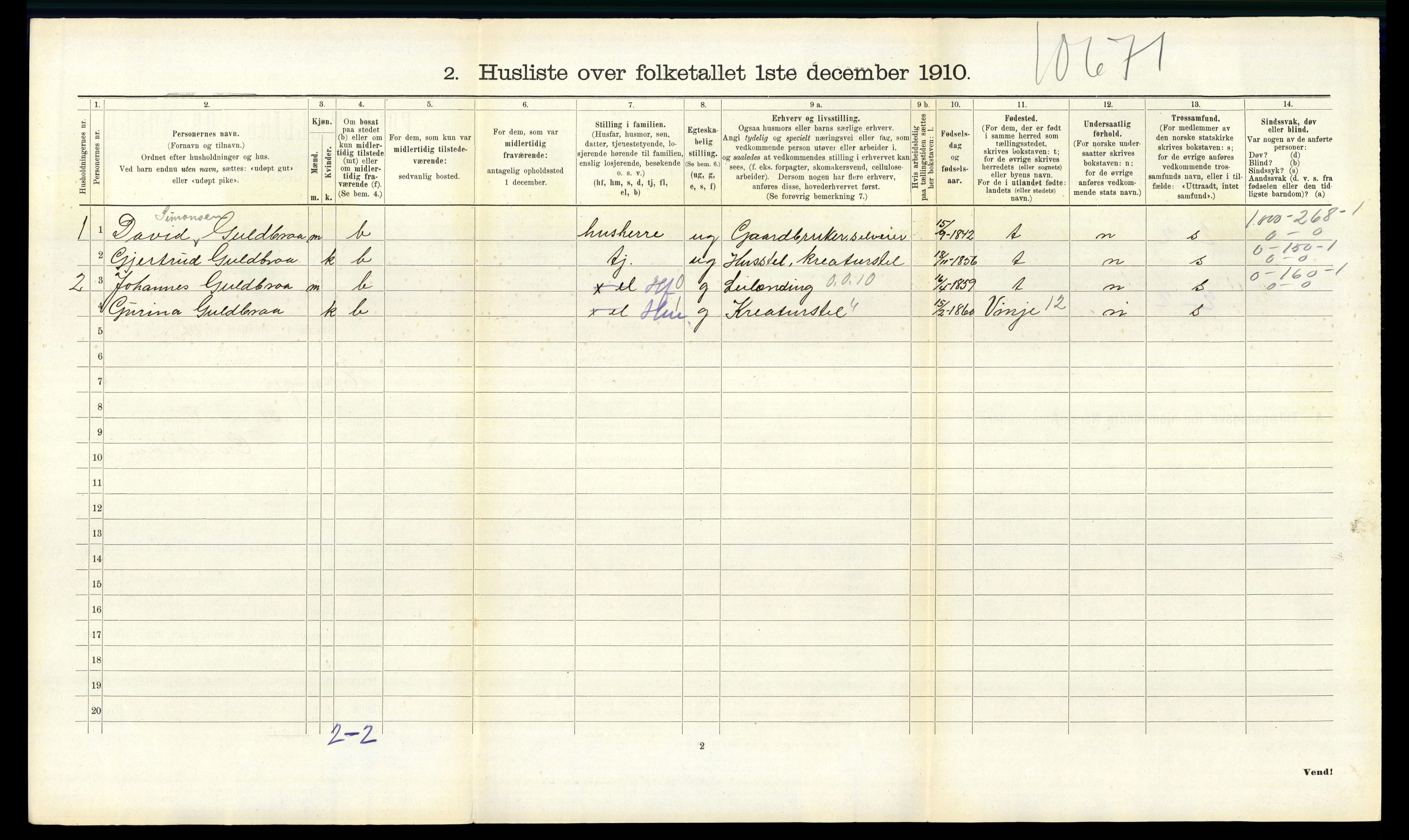 RA, 1910 census for Evanger, 1910, p. 380