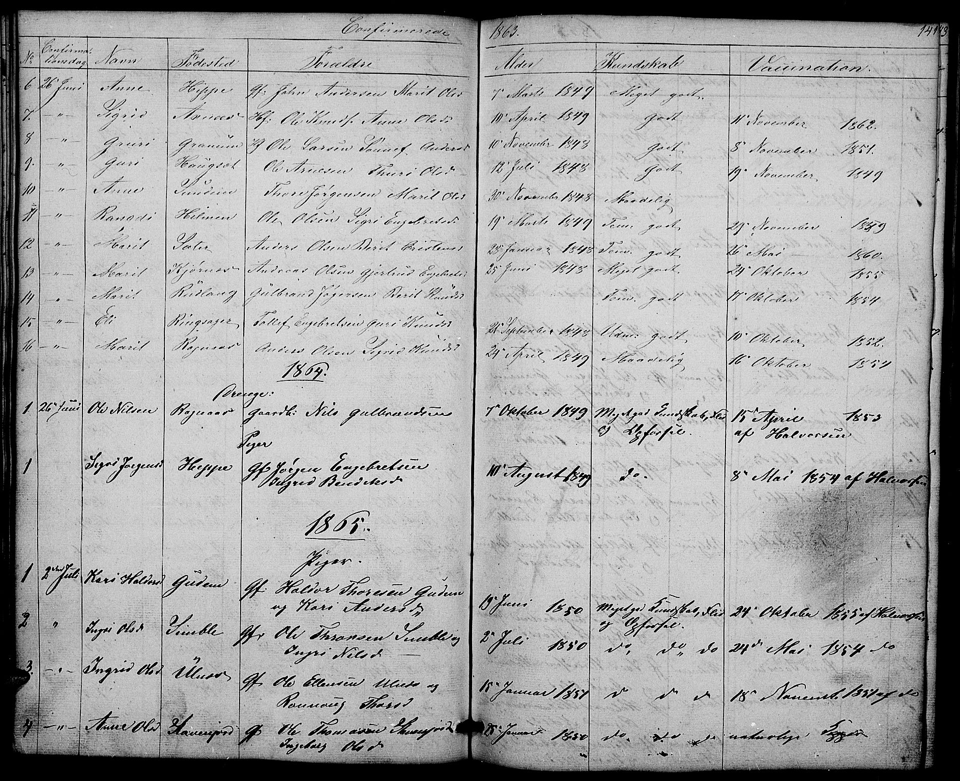 Nord-Aurdal prestekontor, SAH/PREST-132/H/Ha/Hab/L0004: Parish register (copy) no. 4, 1842-1882, p. 141