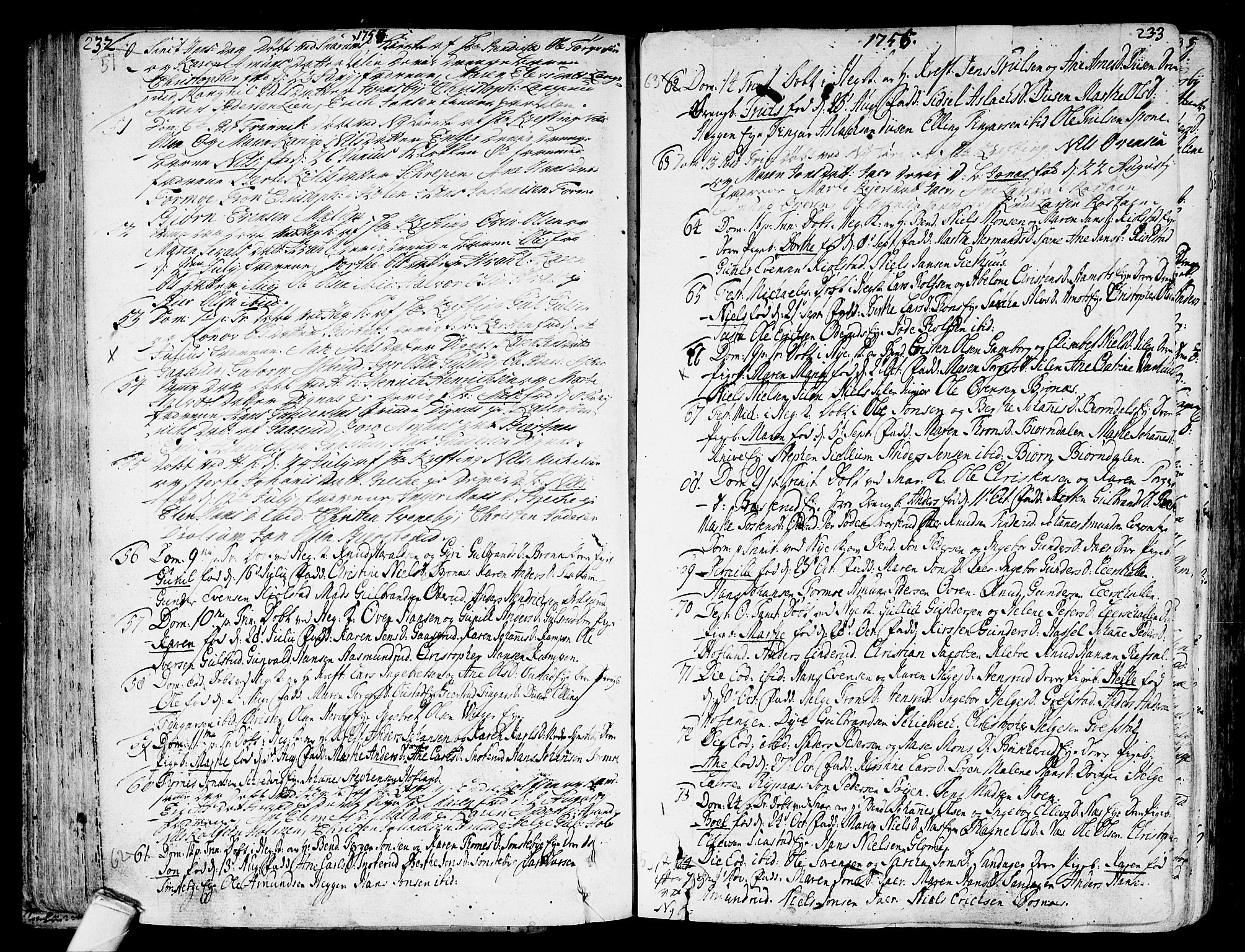 Modum kirkebøker, AV/SAKO-A-234/F/Fa/L0002: Parish register (official) no. 2, 1741-1782, p. 232-233