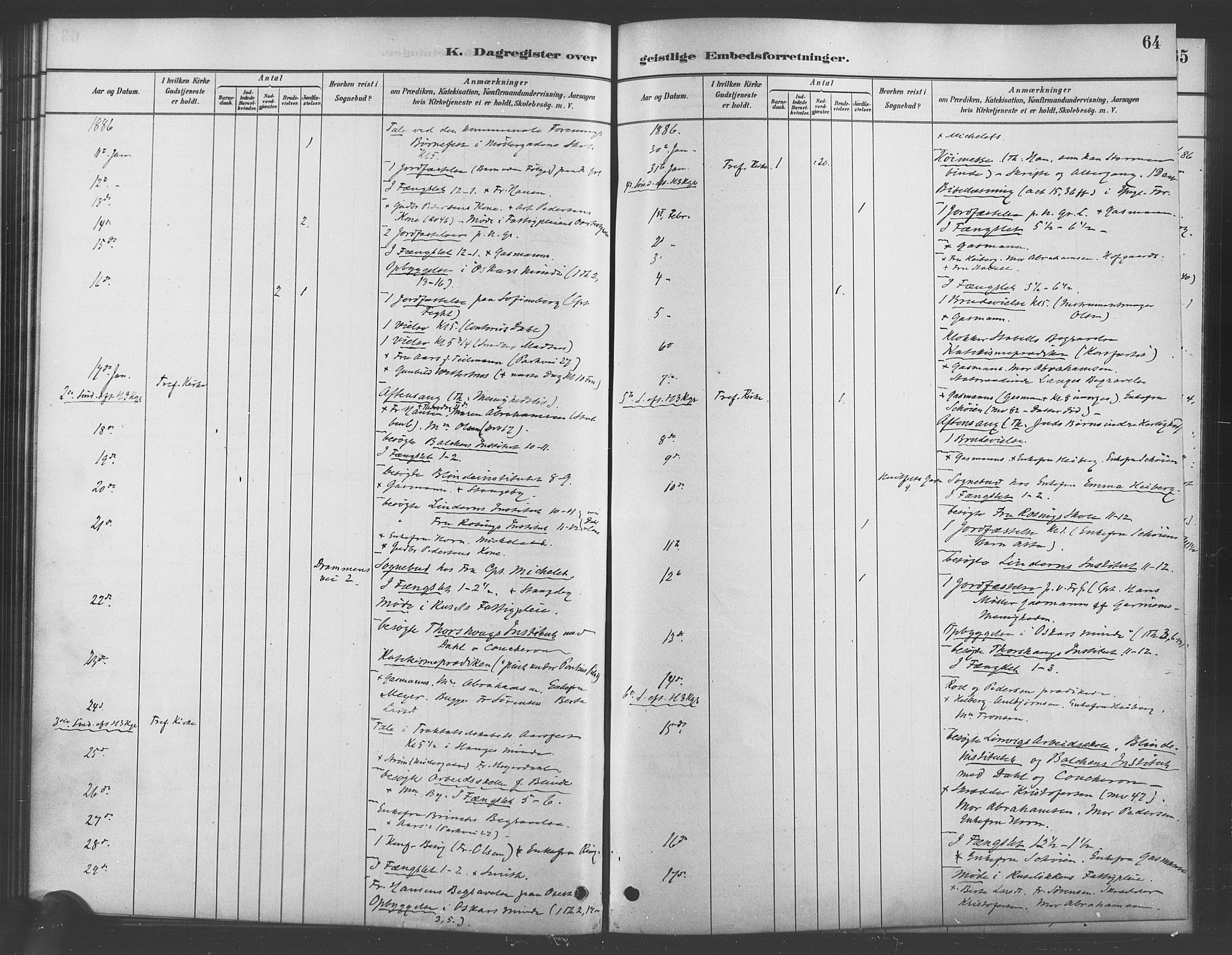 Trefoldighet prestekontor Kirkebøker, SAO/A-10882/I/Ia/L0003: Diary records no. 3, 1881-1901, p. 64