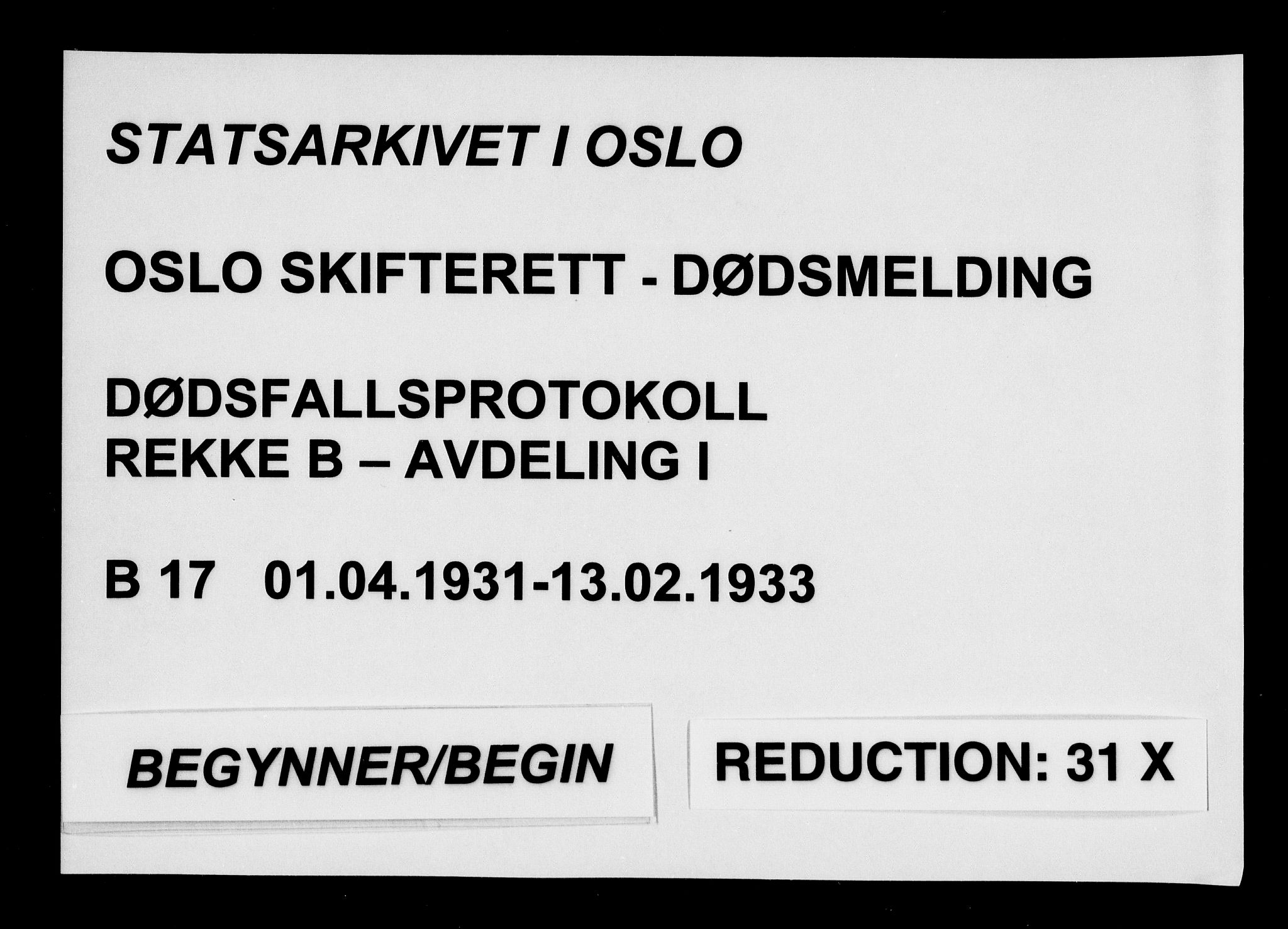 Oslo skifterett, AV/SAO-A-10383/G/Ga/Gab/L0017: Dødsfallsprotokoll, 1931-1933