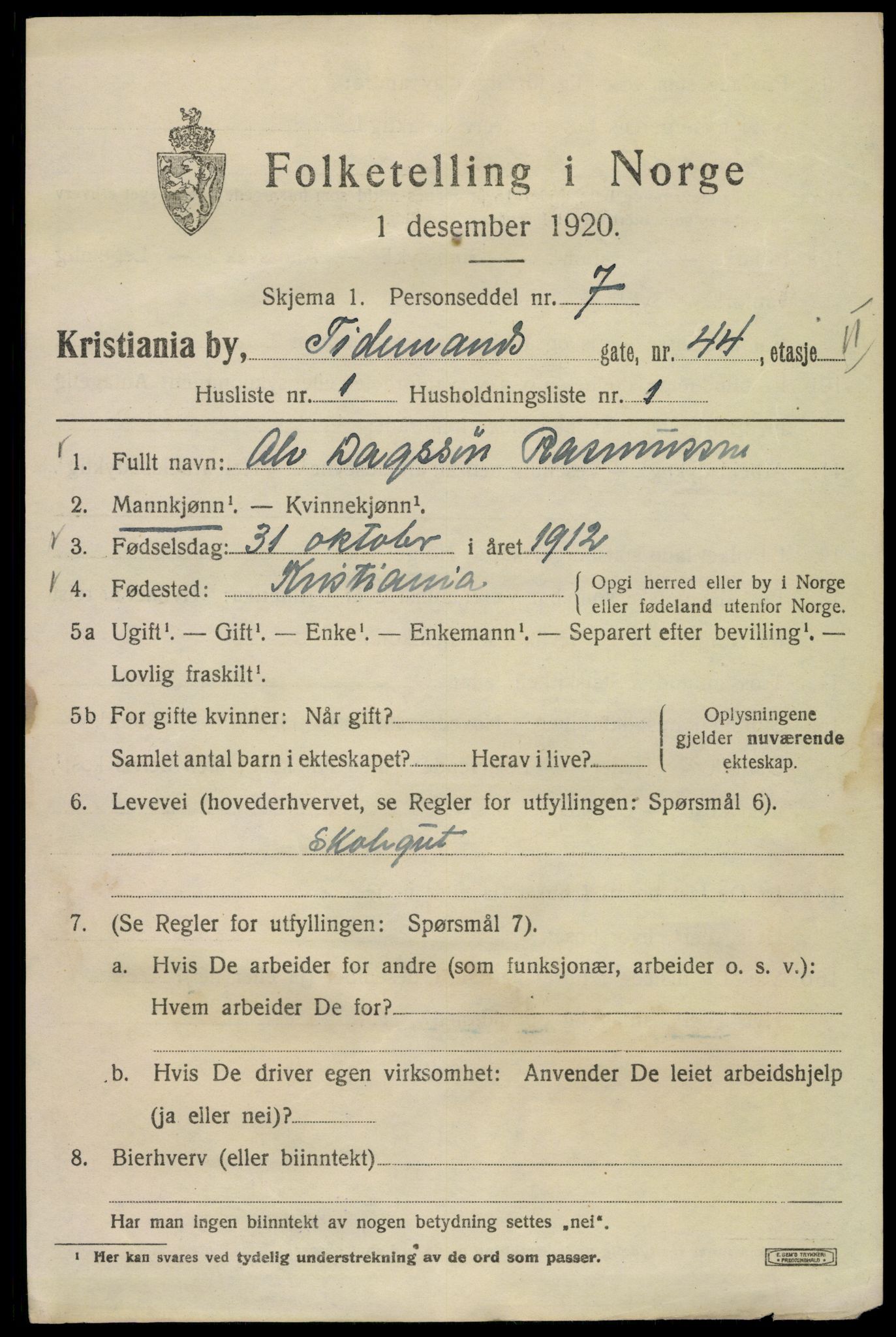 SAO, 1920 census for Kristiania, 1920, p. 582067