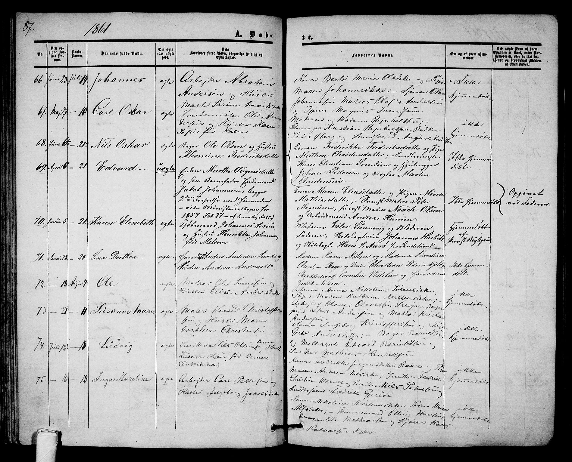 Tønsberg kirkebøker, AV/SAKO-A-330/G/Ga/L0003: Parish register (copy) no. 3, 1855-1864, p. 87