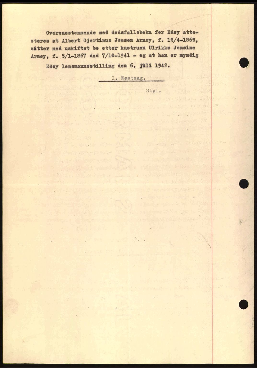 Nordmøre sorenskriveri, AV/SAT-A-4132/1/2/2Ca: Mortgage book no. A93, 1942-1942, Diary no: : 1839/1942