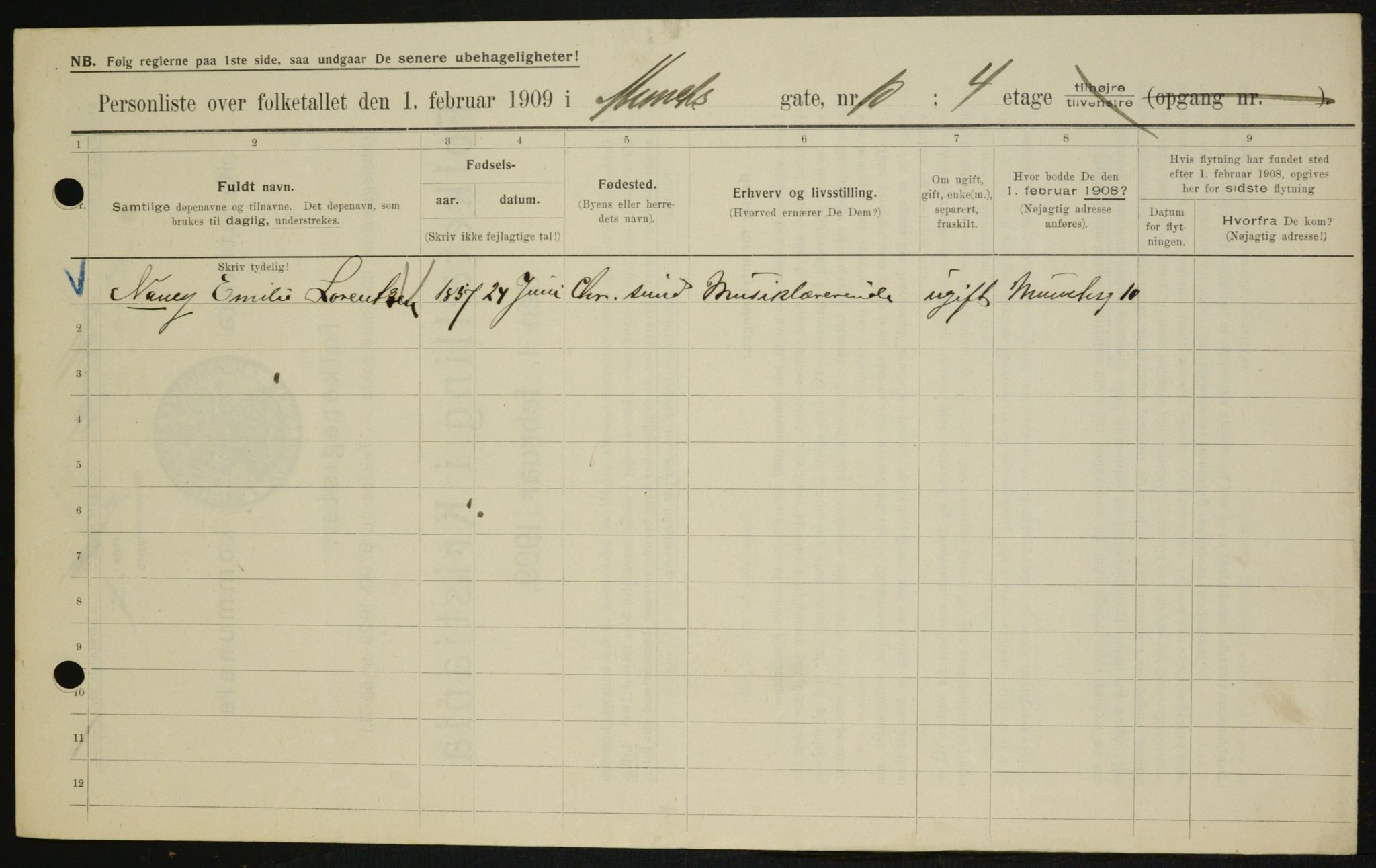 OBA, Municipal Census 1909 for Kristiania, 1909, p. 60385