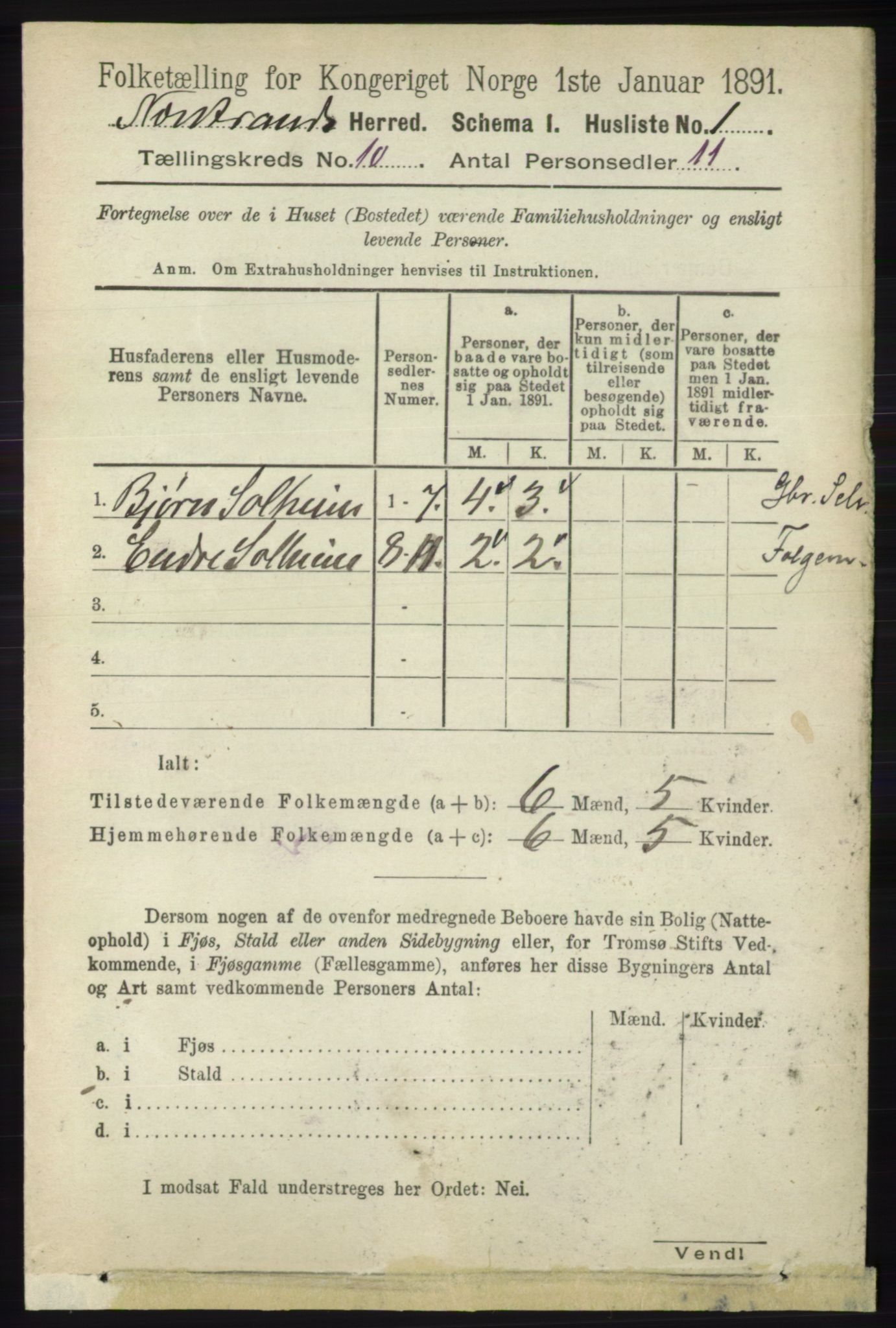 RA, 1891 census for 1139 Nedstrand, 1891, p. 1850