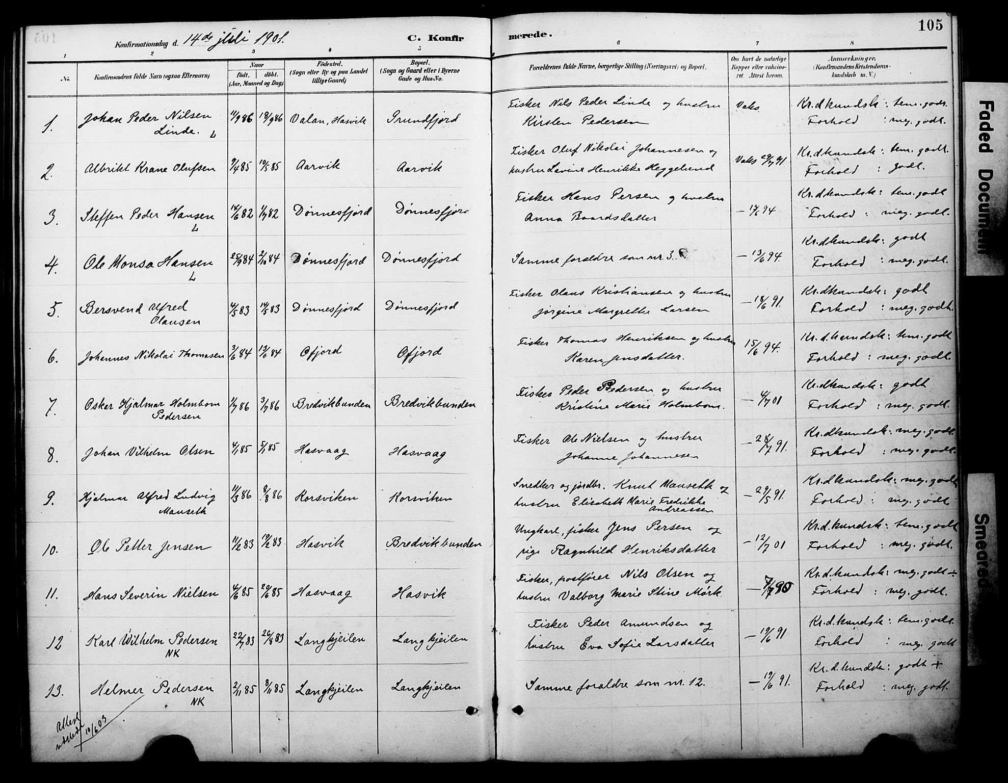 Loppa sokneprestkontor, SATØ/S-1339/H/Ha/L0008kirke: Parish register (official) no. 8, 1889-1907, p. 105