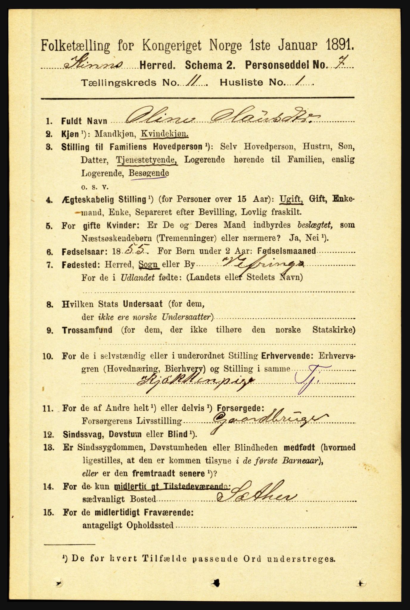 RA, 1891 census for 1437 Kinn, 1891, p. 4062