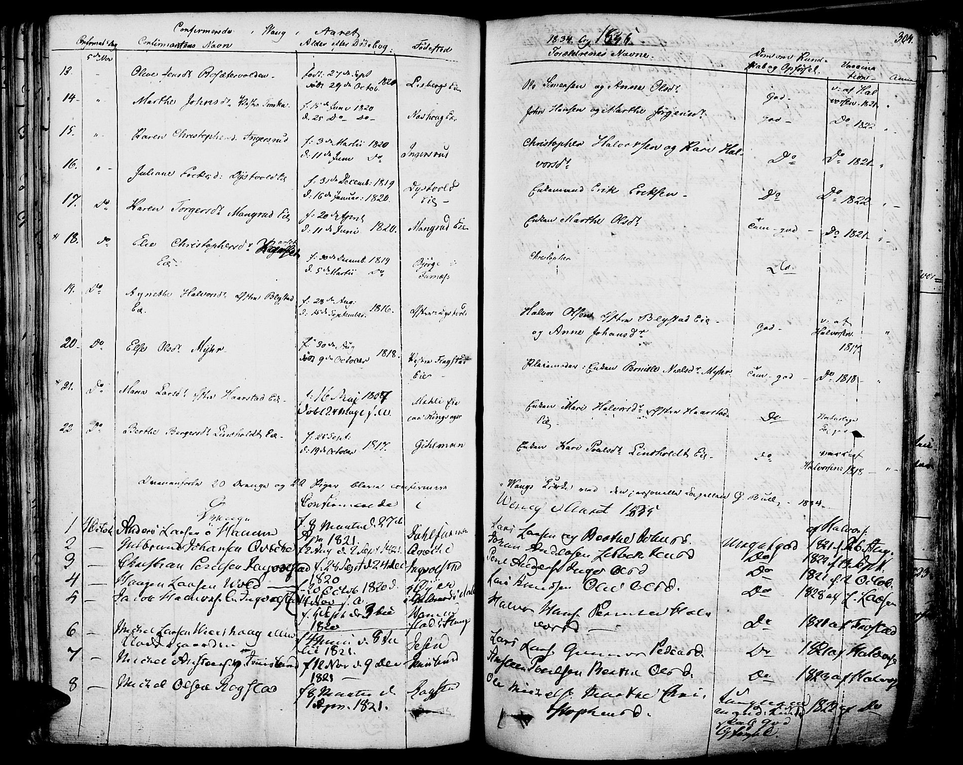 Vang prestekontor, Hedmark, SAH/PREST-008/H/Ha/Haa/L0009: Parish register (official) no. 9, 1826-1841, p. 304